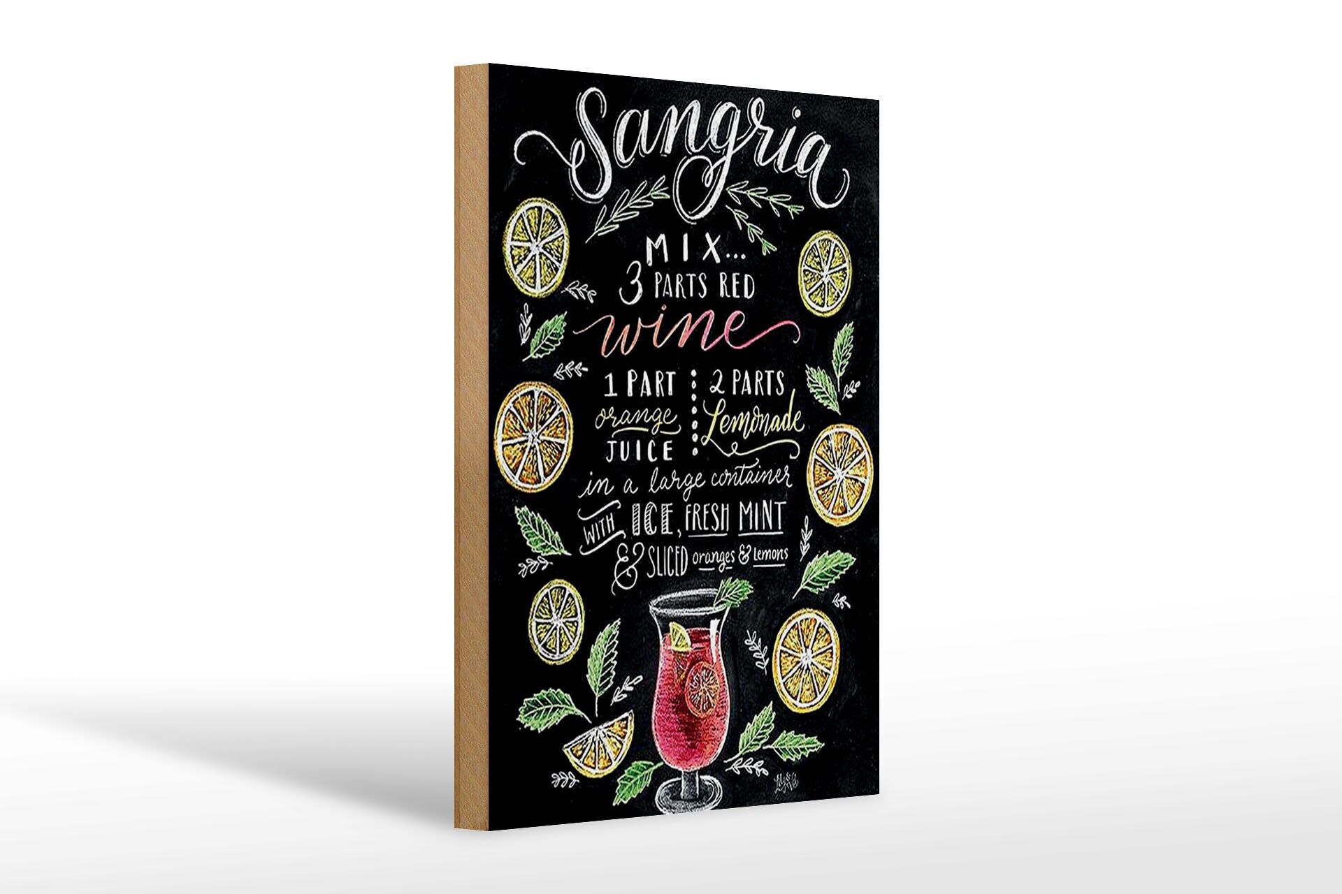 Holzschild Cocktail 20x30 cm Sangria Rezept Tafeloptik Deko Schild