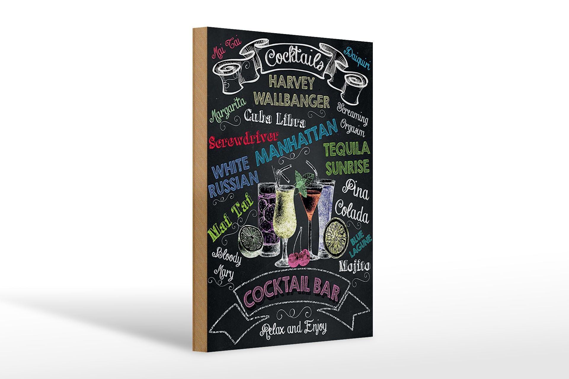 Holzschild Cocktail 20x30 cm Verschieden Cocktails Tafeloptik Deko Schild