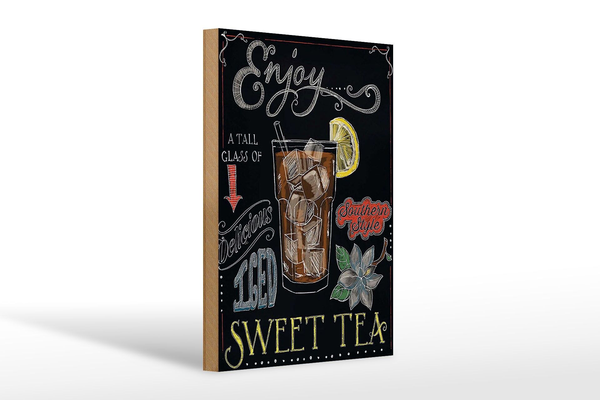 Holzschild Cocktail 20x30 cm Enjoy Sweet Iced Tea Tafeloptik Deko Schild