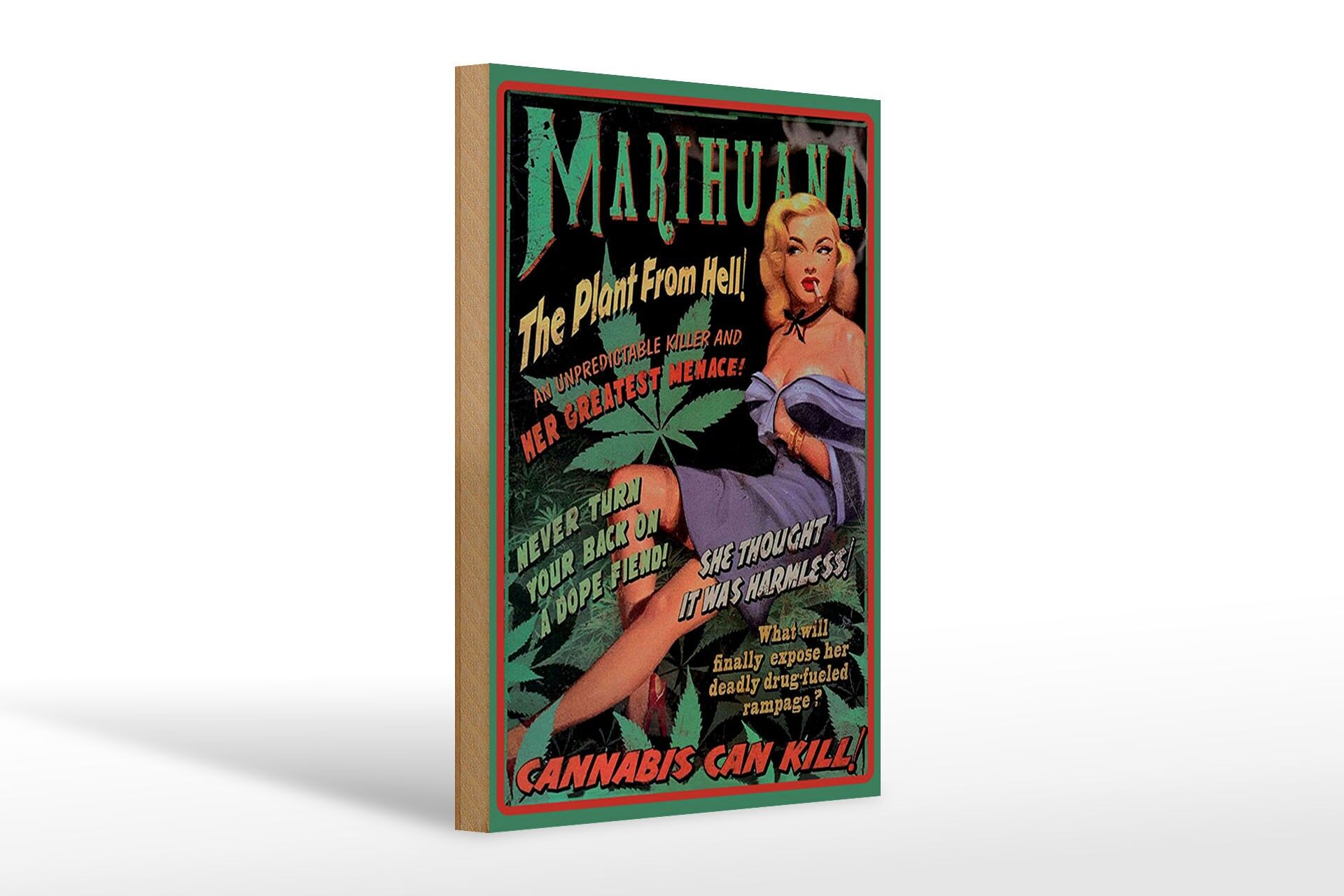 Holzschild Spruch 20x30 cm Marijuana The plant from hell Deko Schild