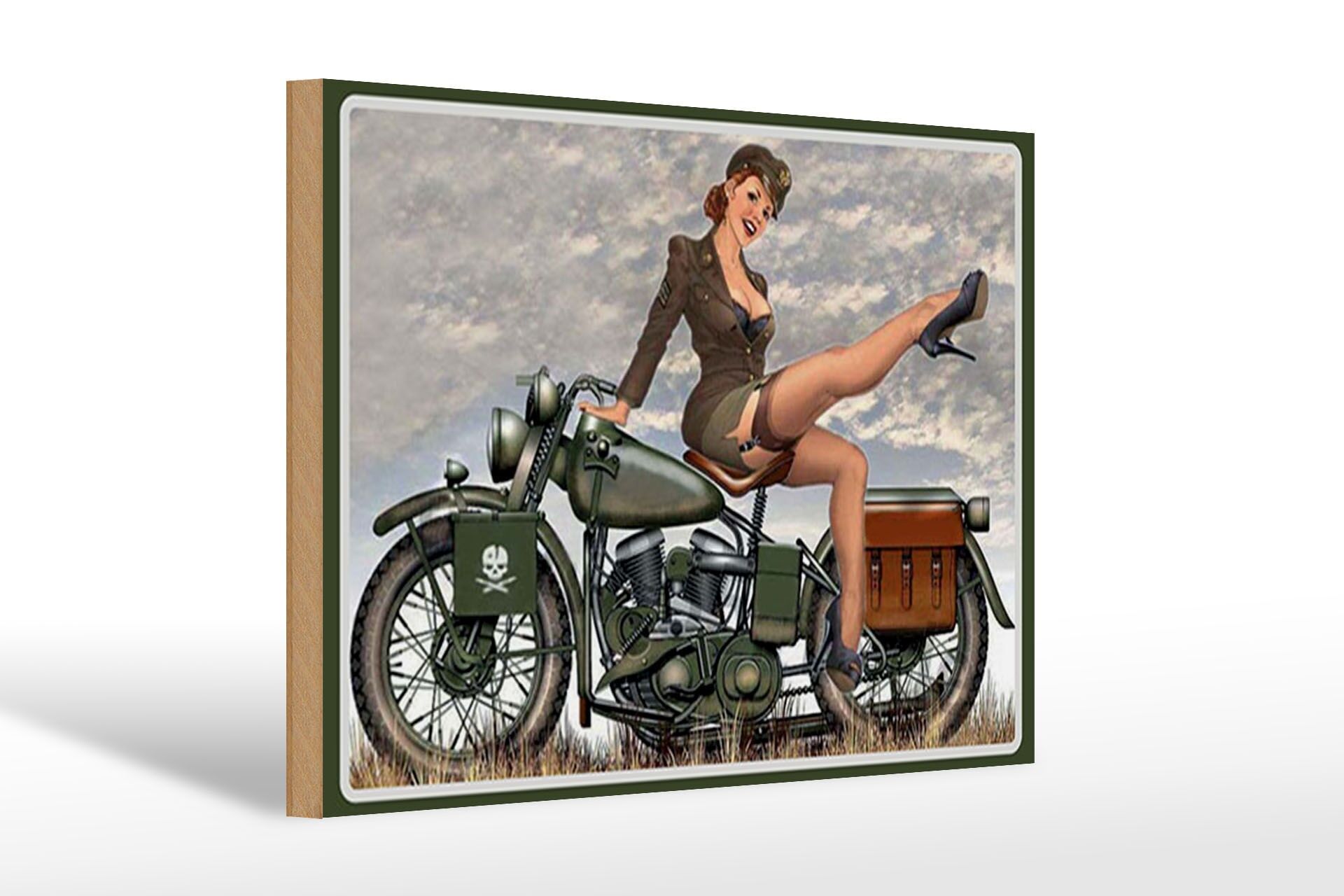 Holzschild Motorrad 20x30 cm Frau auf Motorrad Deko Schild
