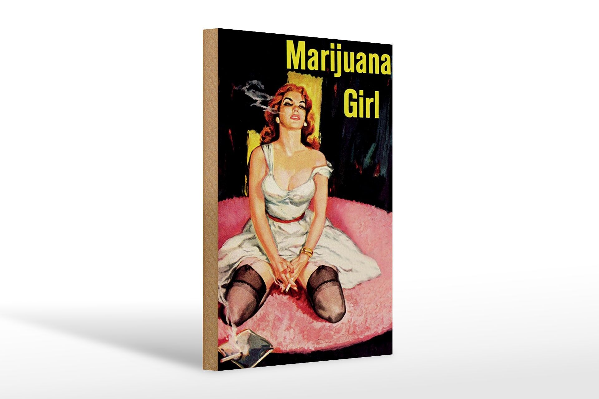Holzschild Spruch 20x30 cm Marijuana Girl auf rosa Teppich Deko Schild