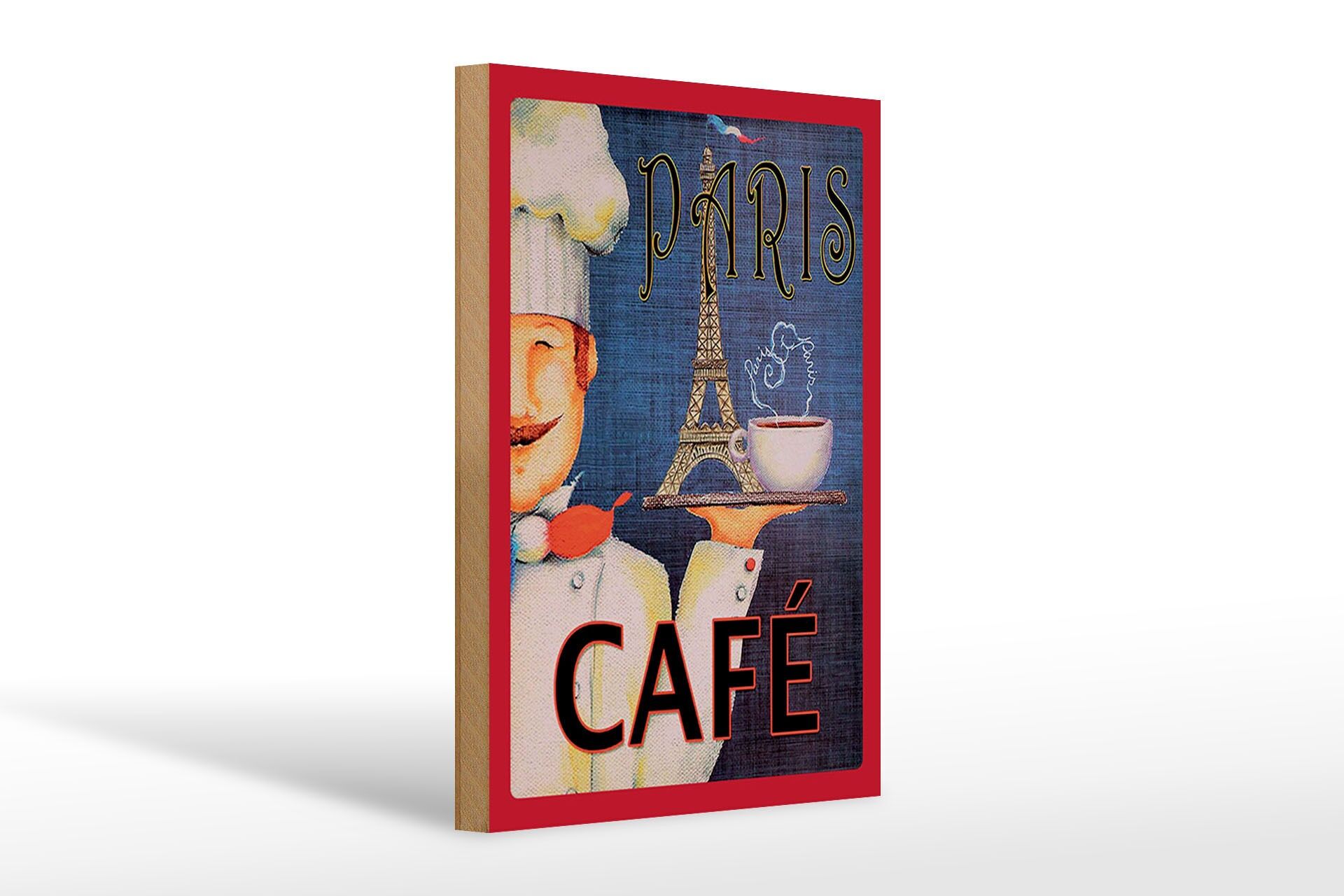 Holzschild Reise 20x30 cm Paris Cafe Eiffelturm Deko Schild