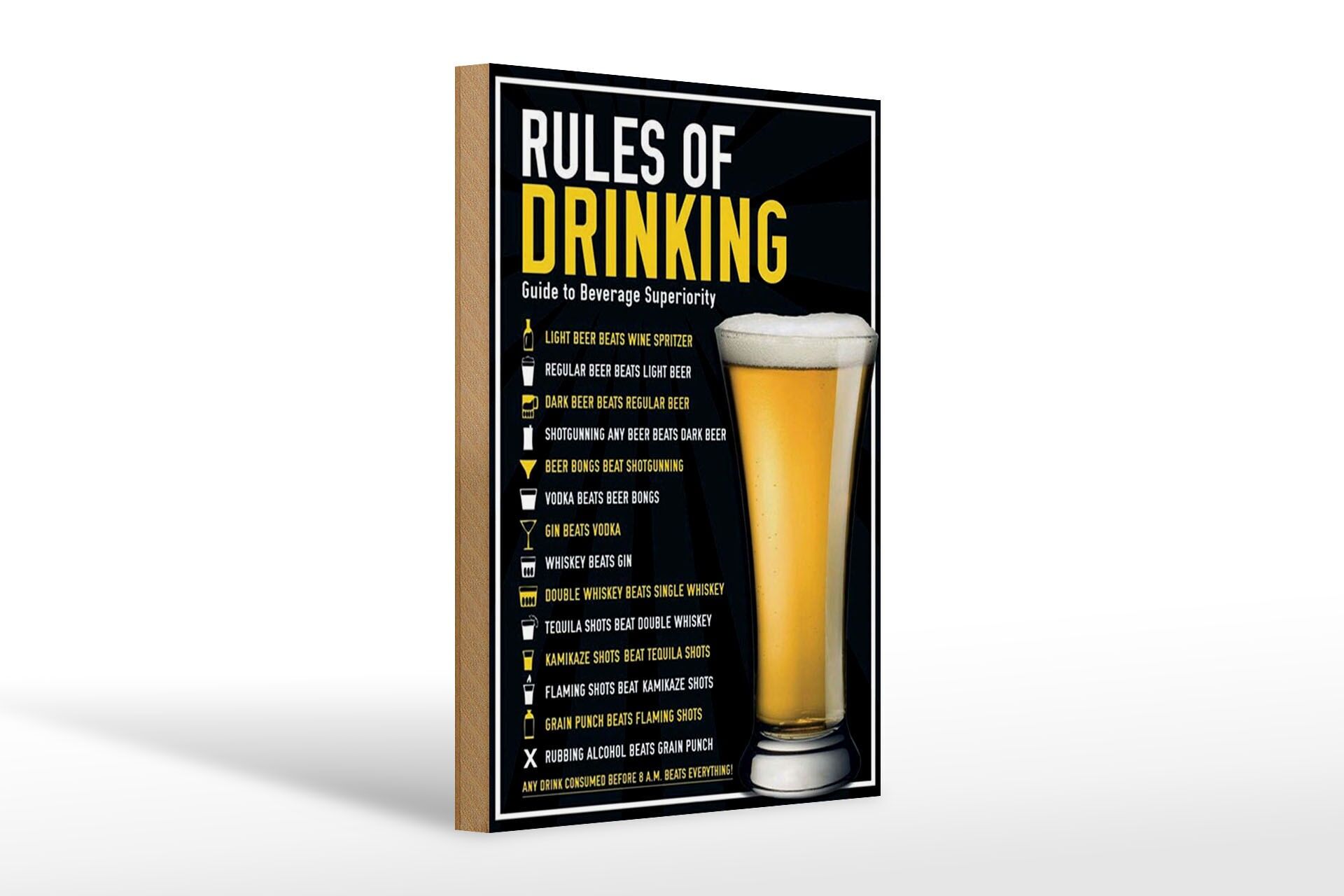 Panneau en bois « Alcool » 20x30 cm, Règles de consommation d'alcool, Panneau décoratif pour verre à bière