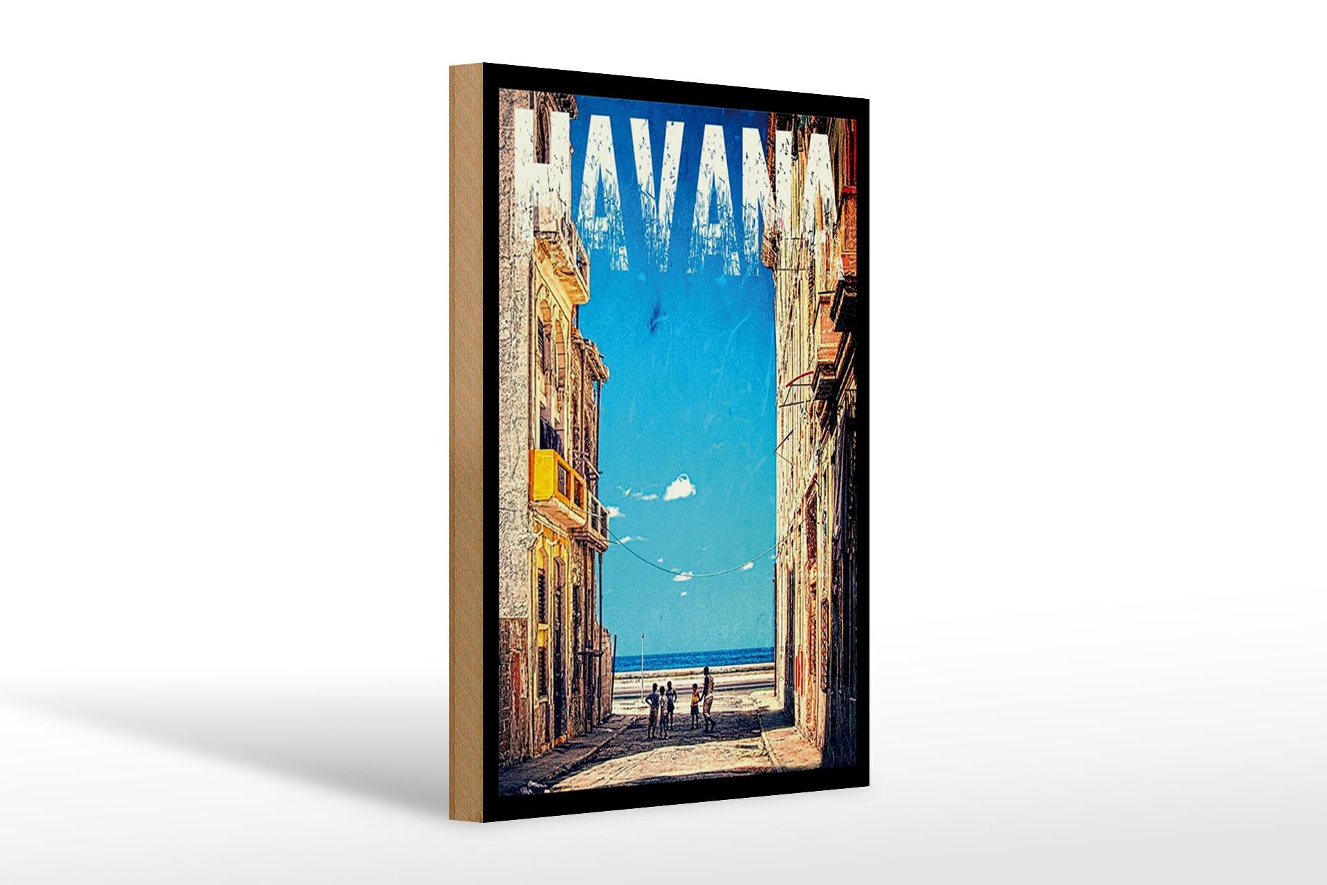 Holzschild Reise 20x30 cm Havana Kuba Häuser Strand Deko Schild
