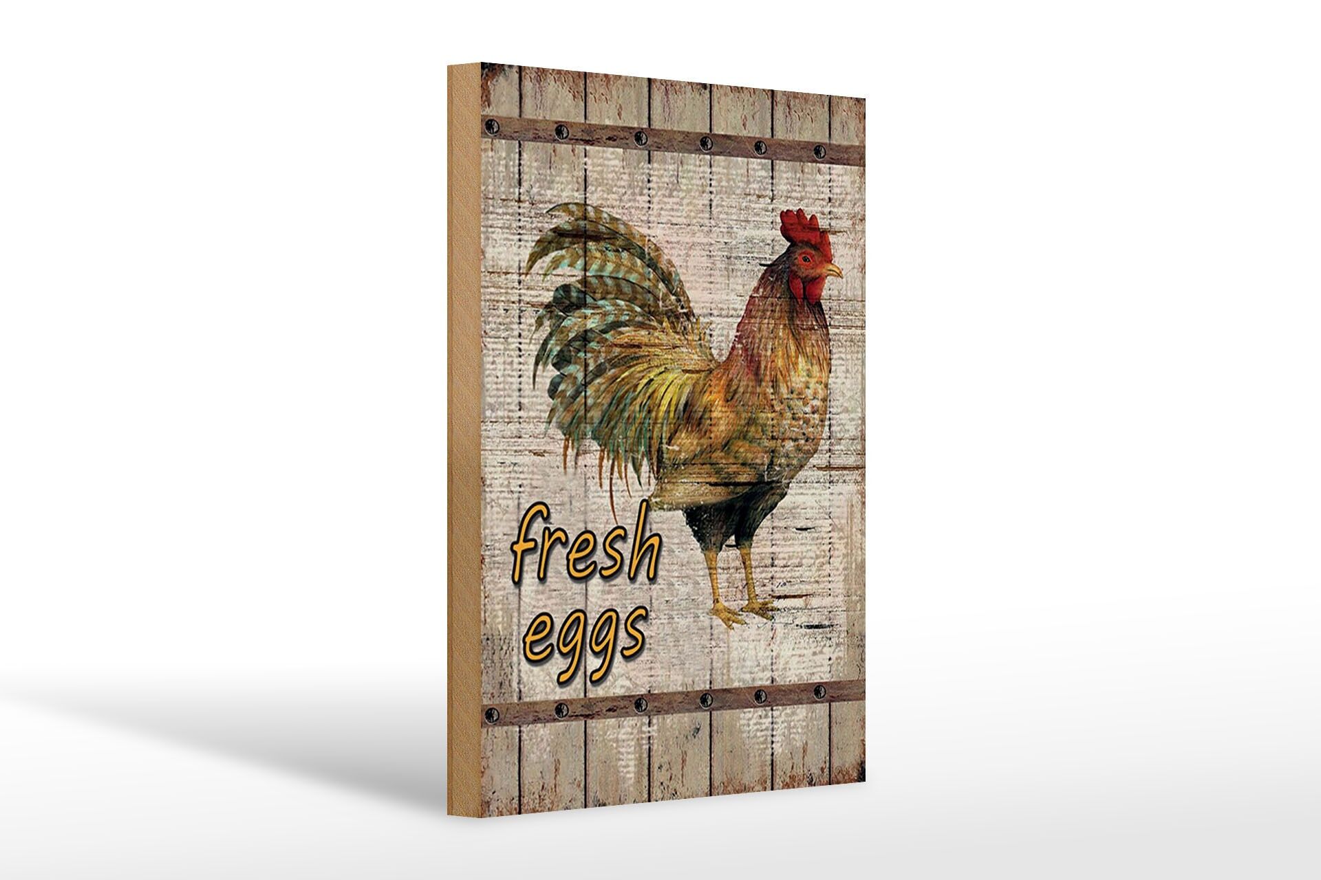 Holzschild Hinweis 20x30 cm Fresh eggs Hahn Reklame Deko Schild