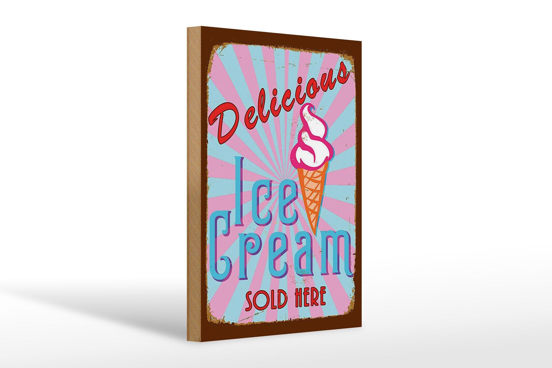 Holzschild Reklame 20x30 cm Delicious Ice Cream sold here Deko Schild