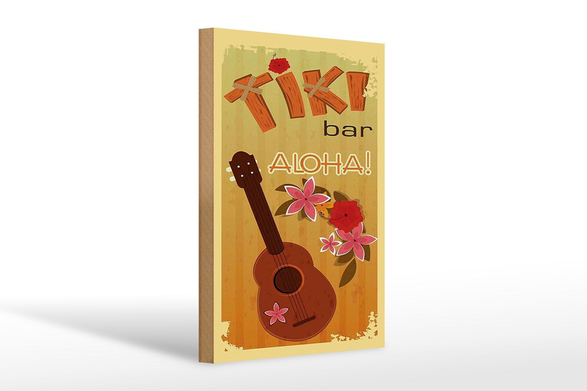 Holzschild Reklame 20x30 cm Tiki Bar Aloha Gitarre Deko Schild