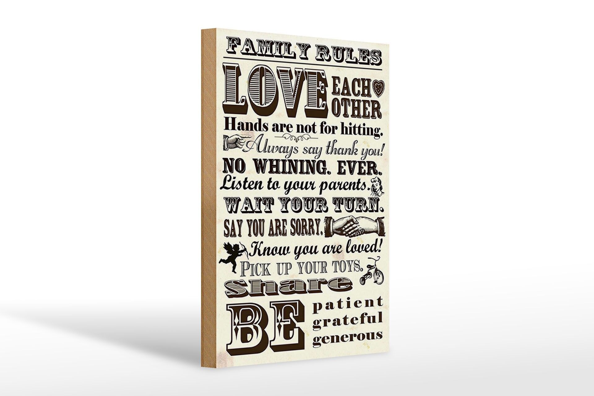 Holzschild Spruch 20x30 cm family rules love each other Deko Schild