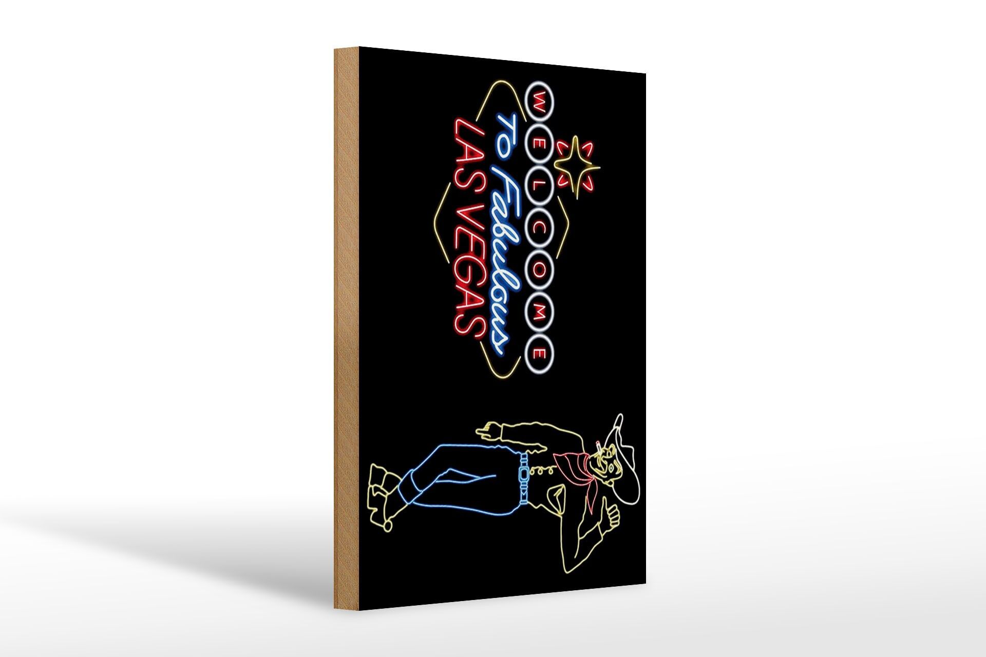 Holzschild Reklame 20x30 cm Welcome to Fabulous Las Vegas Cowboy Deko Schild