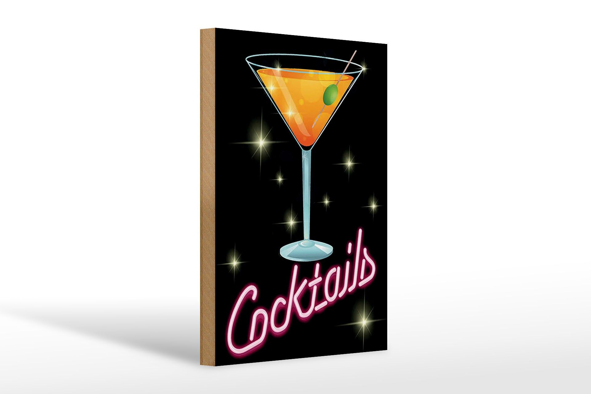 Holzschild Reklame 20x30 cm Cocktails Neonoptik Deko Schild