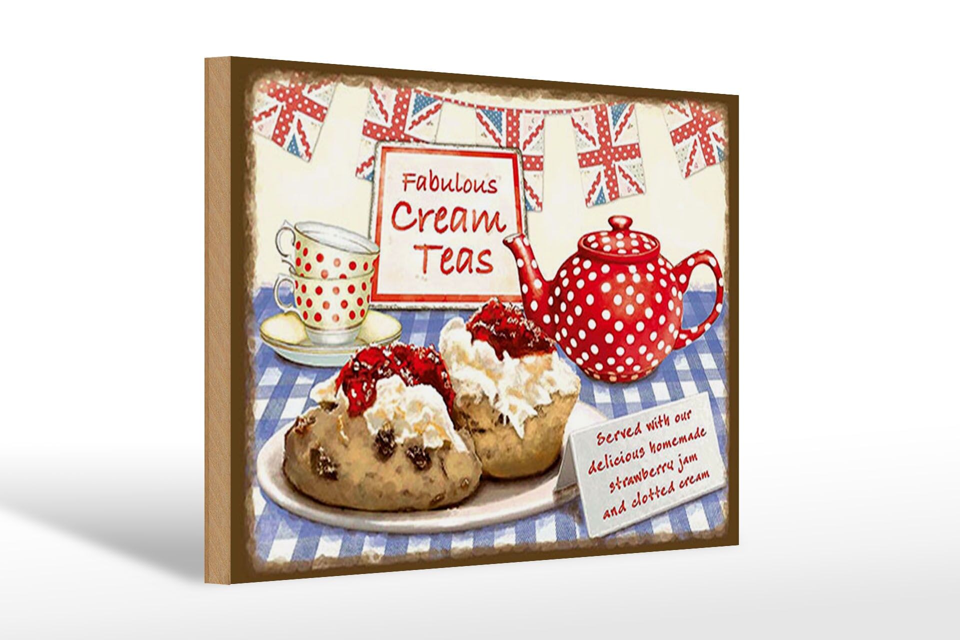 Holzschild Reklame 20x30 cm Fabulous Cream Teas Retro Deko Schild