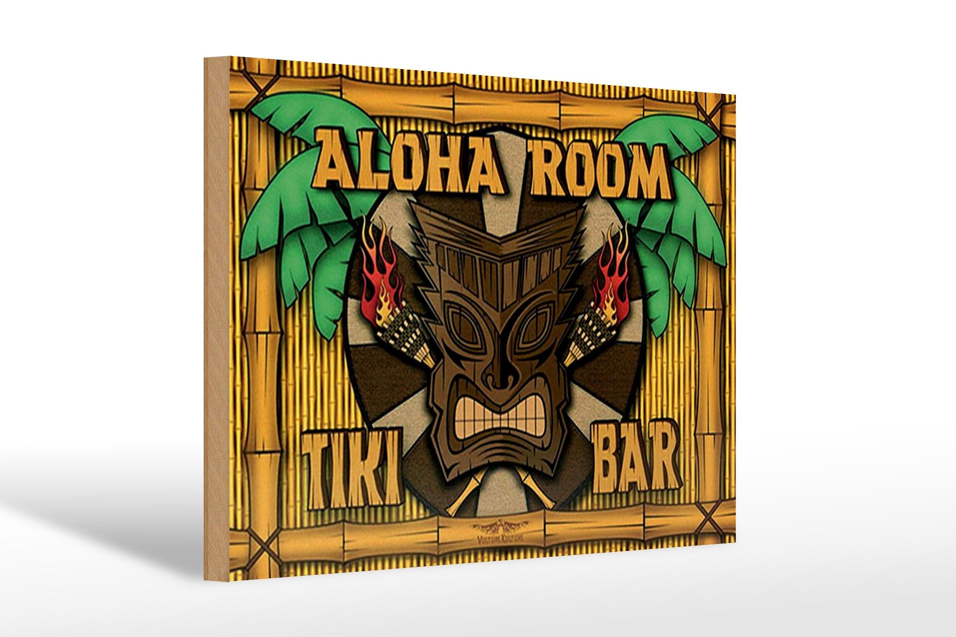 Holzschild Hinweis 20x30 cm Aloha Room Tiki Bar Deko Schild