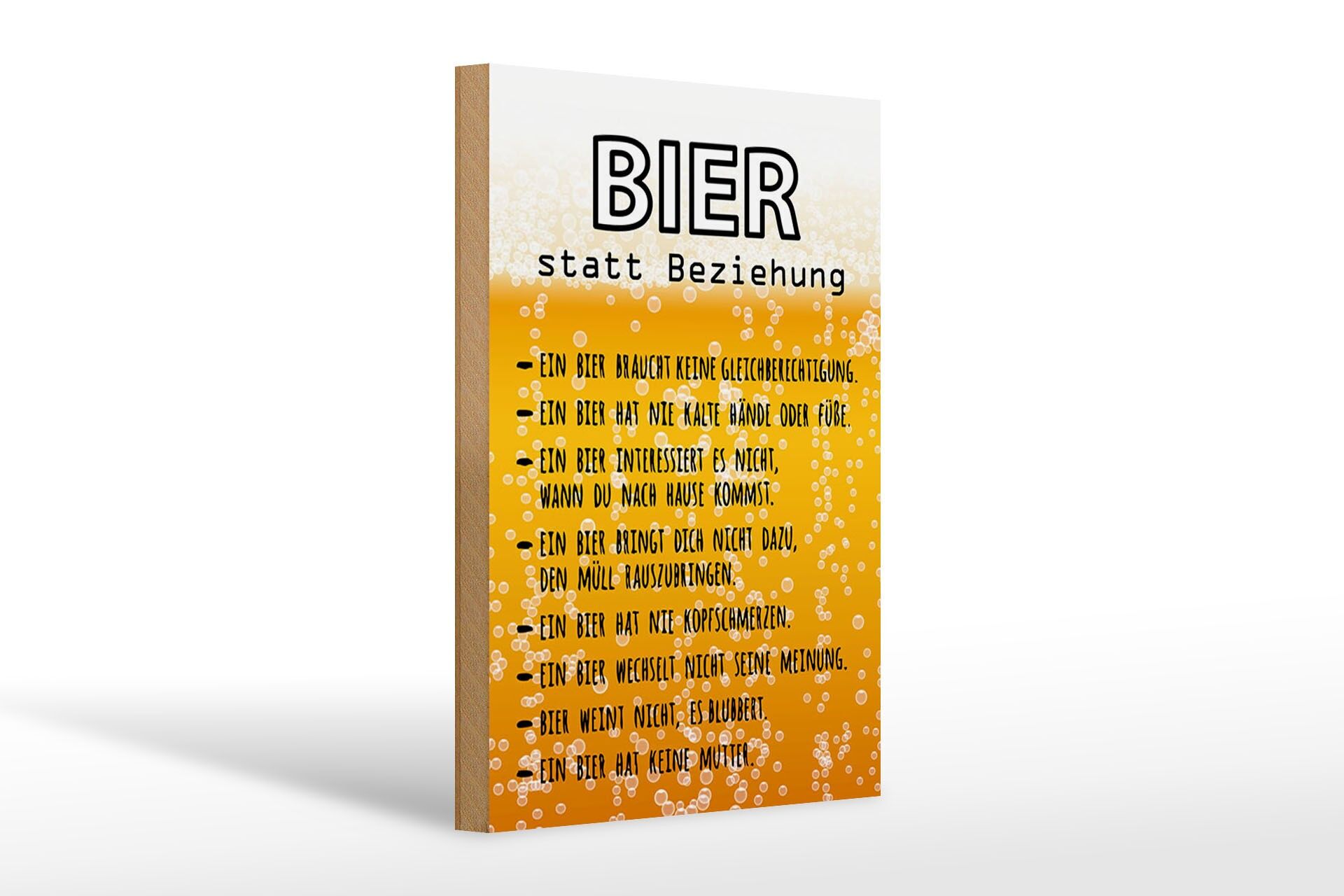 Holzschild Spruch 20x30 cm Bier statt Beziehung Gründe Deko Schild
