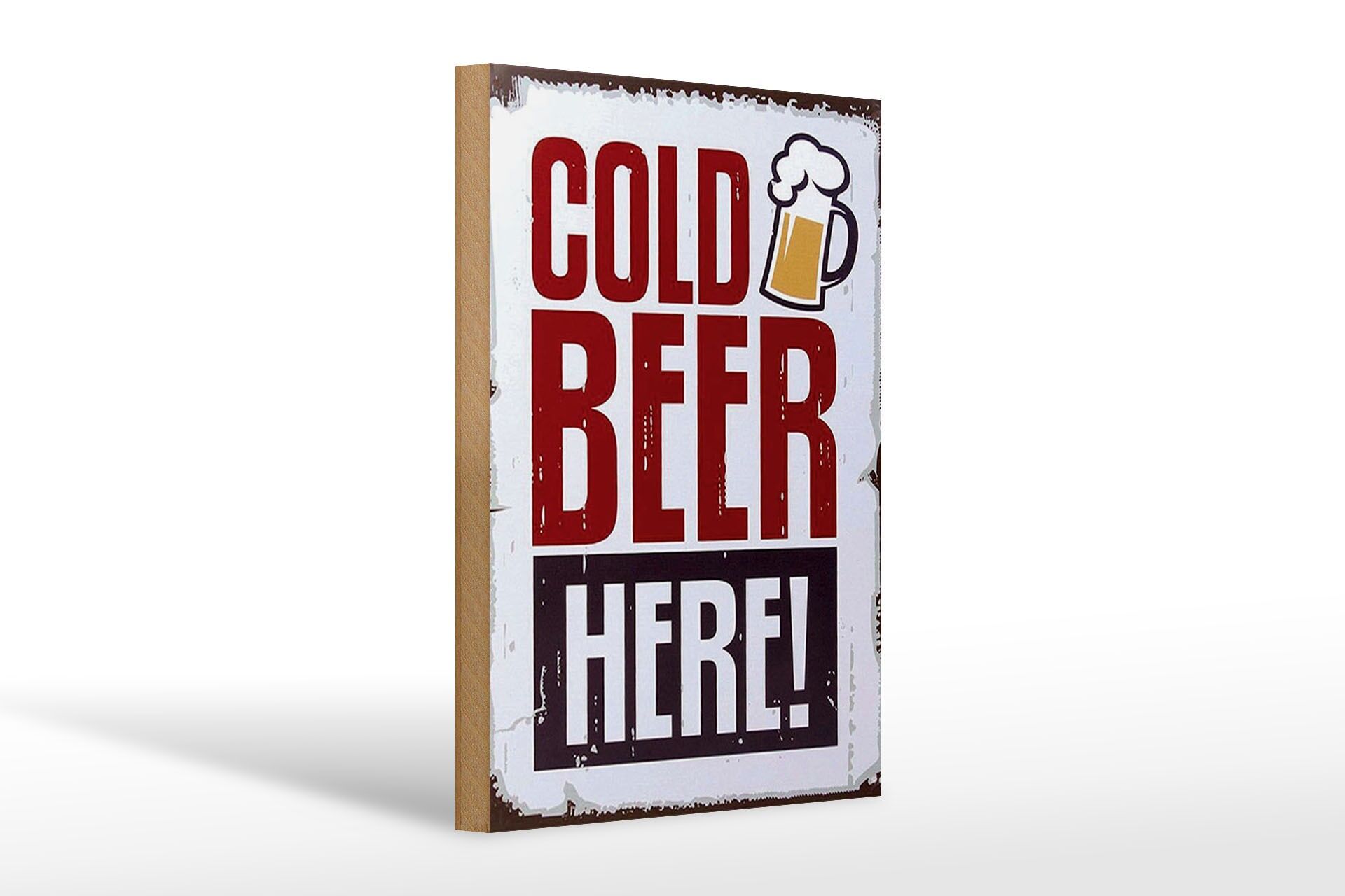 Holzschild Reklame 20x30 cm cold beer here Deko Schild