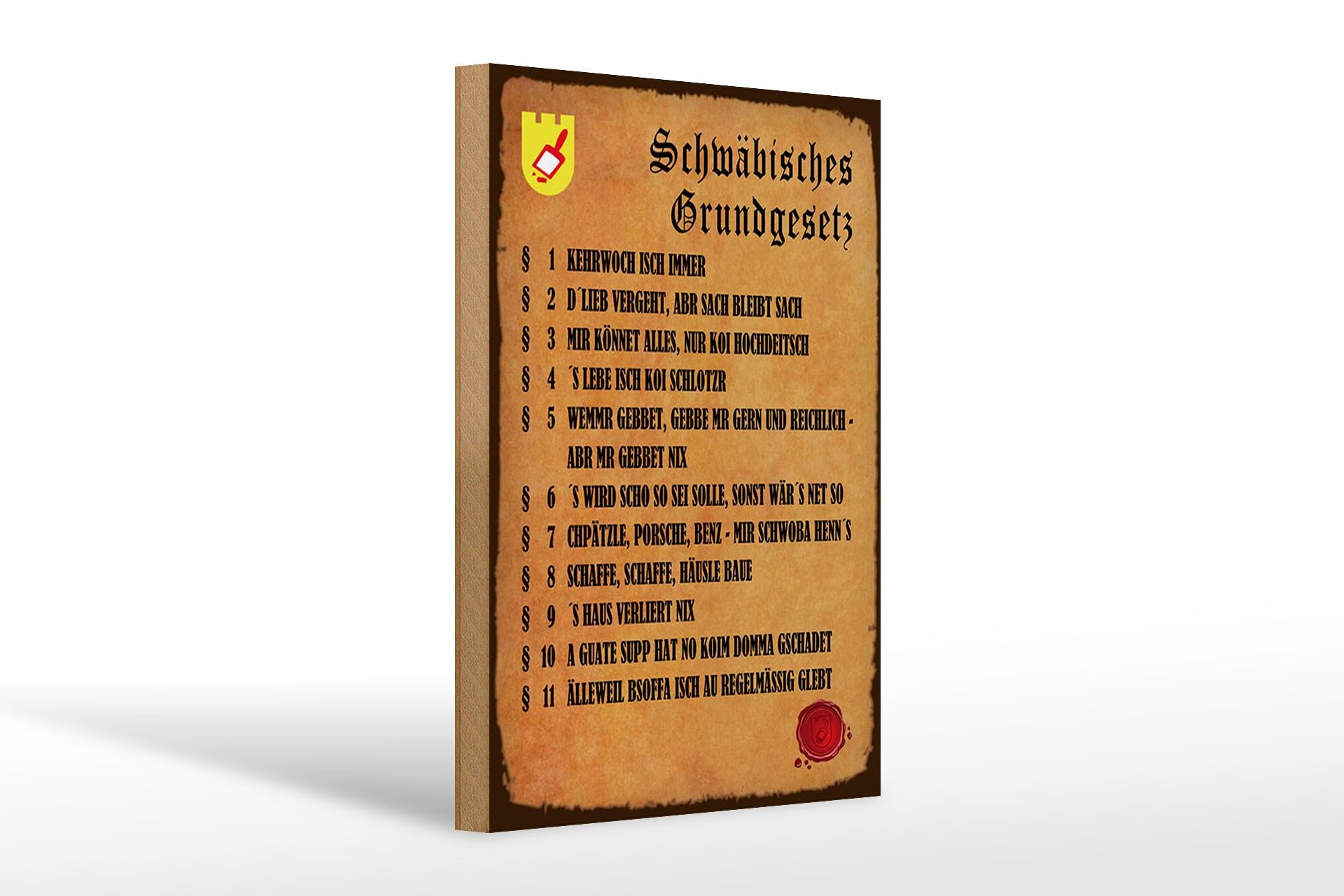 Holzschild Spruch 20x30 cm schwäbisches Grundgesetz Deko Schild