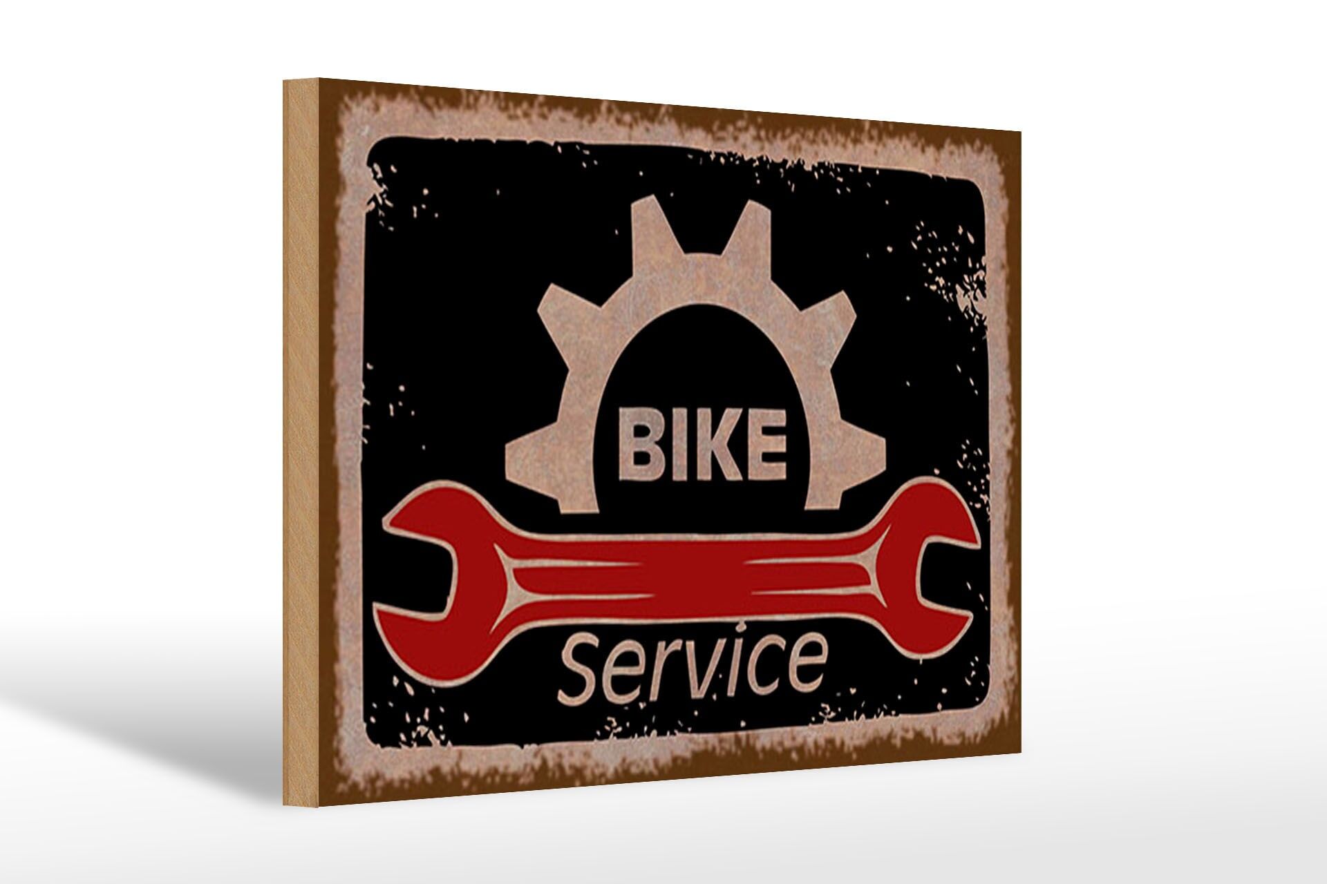 Holzschild Reklame 20x30 cm Bike Service Schraubenschlüssel Deko Schild