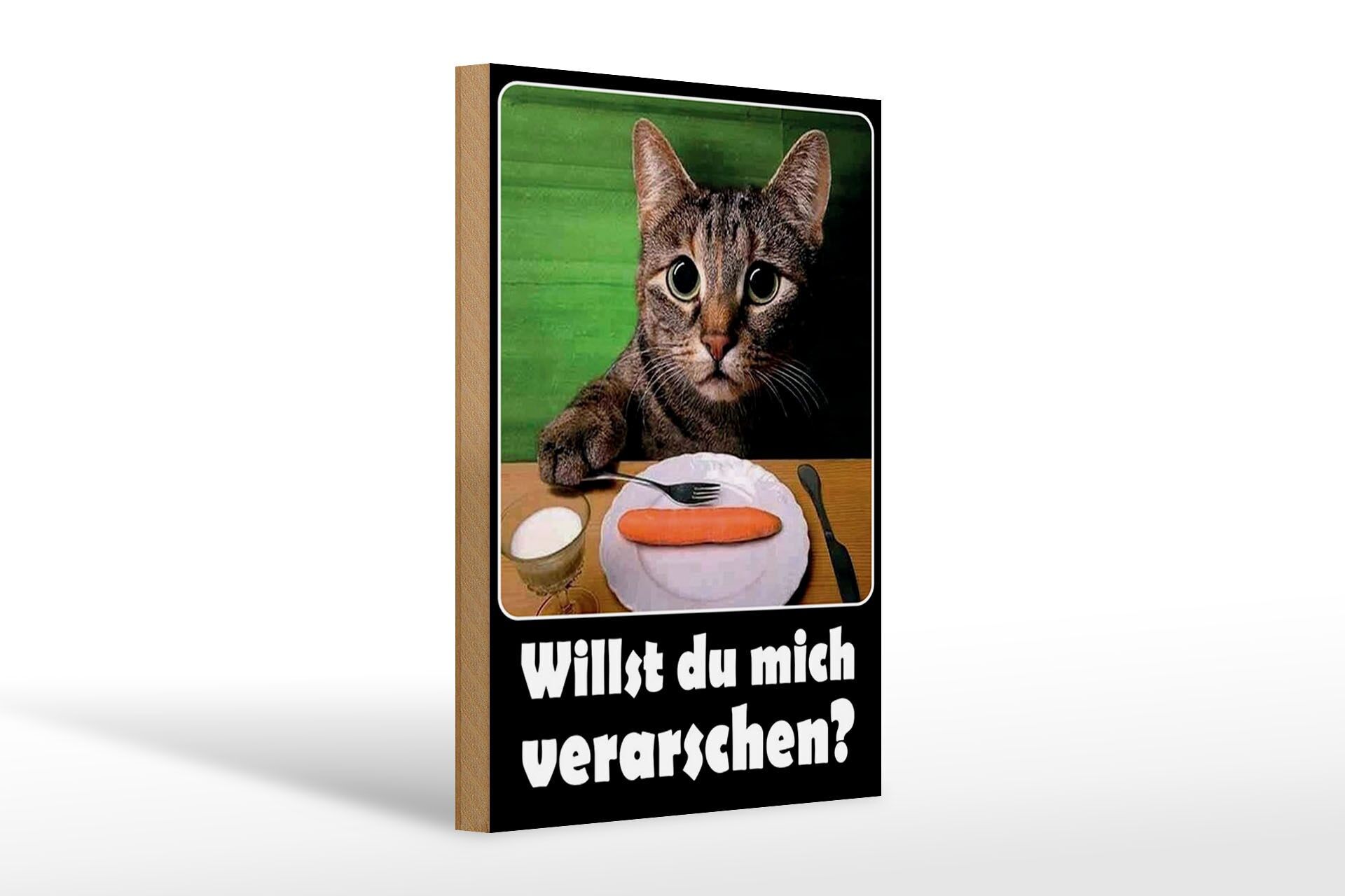 Holzschild Tiere 20x30 cm Katze willst du mich verarschen Karotte Deko Schild