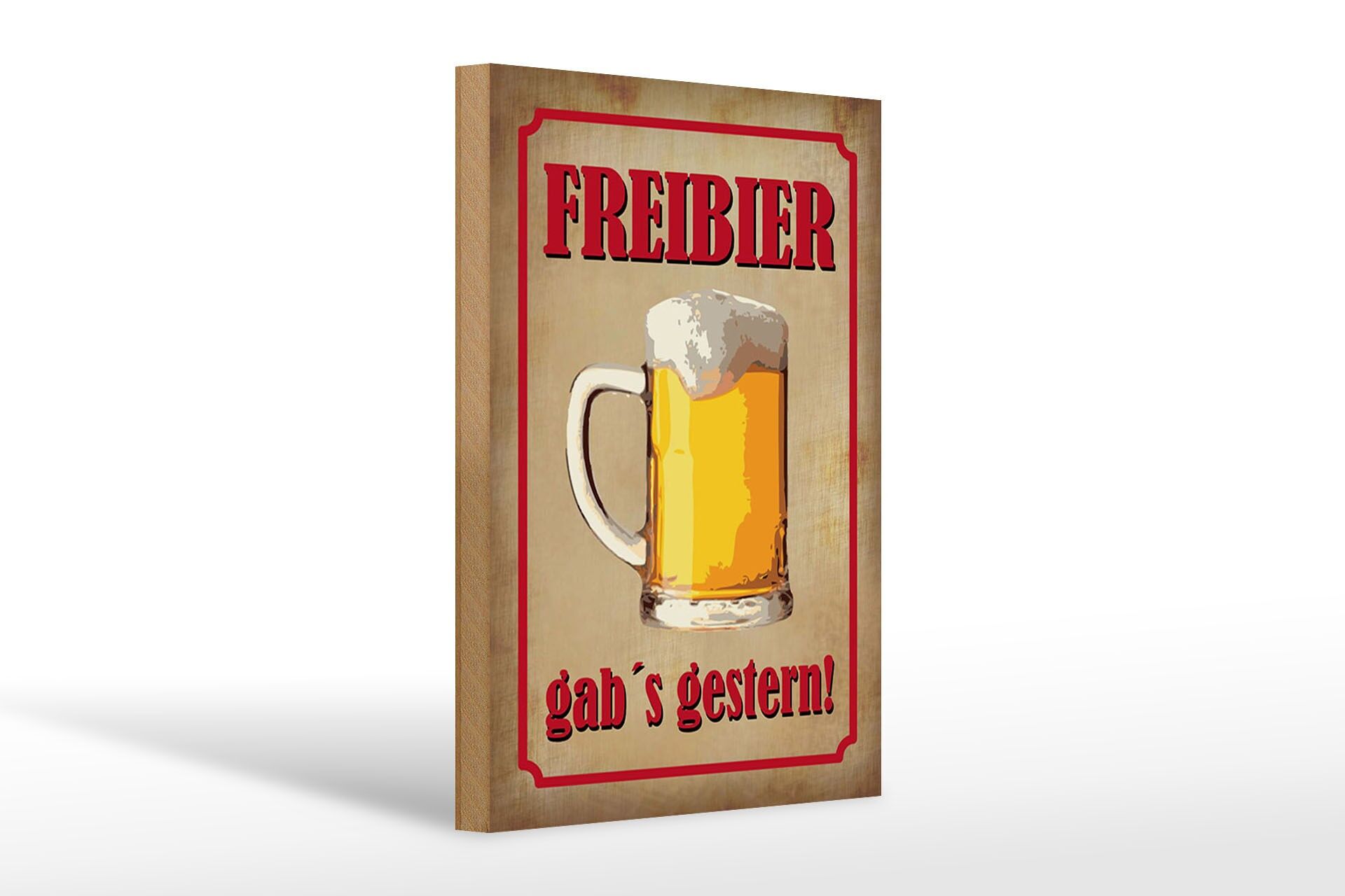 Panneau en bois « Alcool » 20x30 cm Bière gratuite hier Panneau décoratif en forme de verre à bière