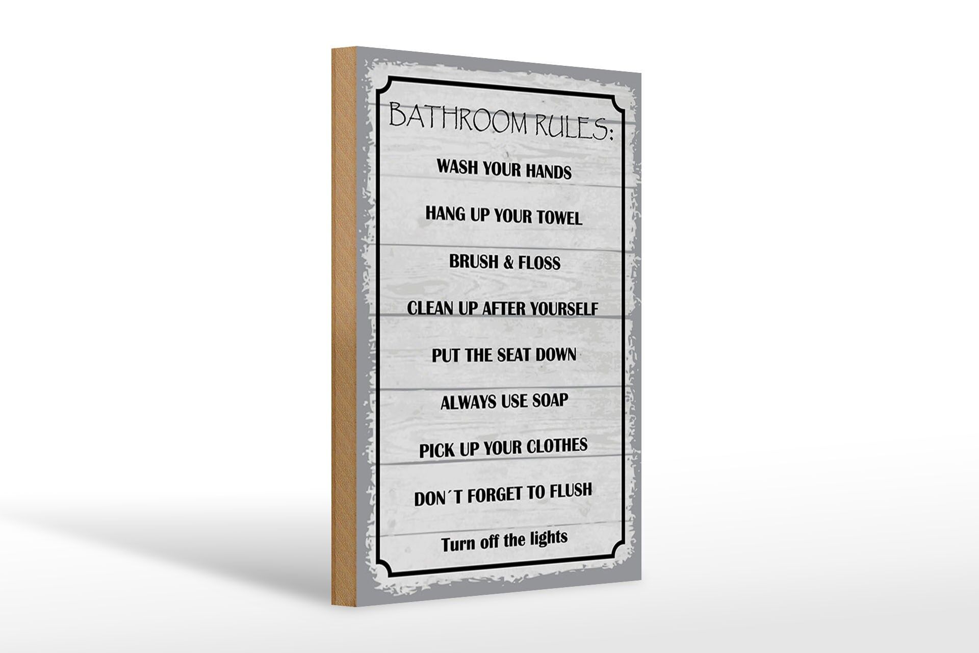 Holzschild Hinweis 20x30 cm Bathroom rules Deko Schild