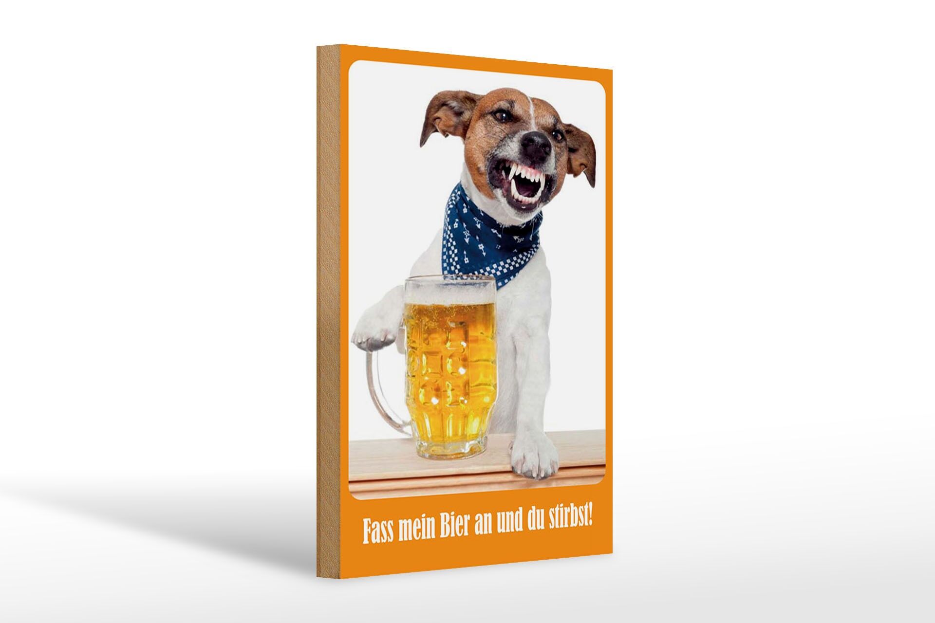 Panneau décoratif en bois « Alcool » 20x30 cm, chien : « Touche à ma bière et tu mourras ».