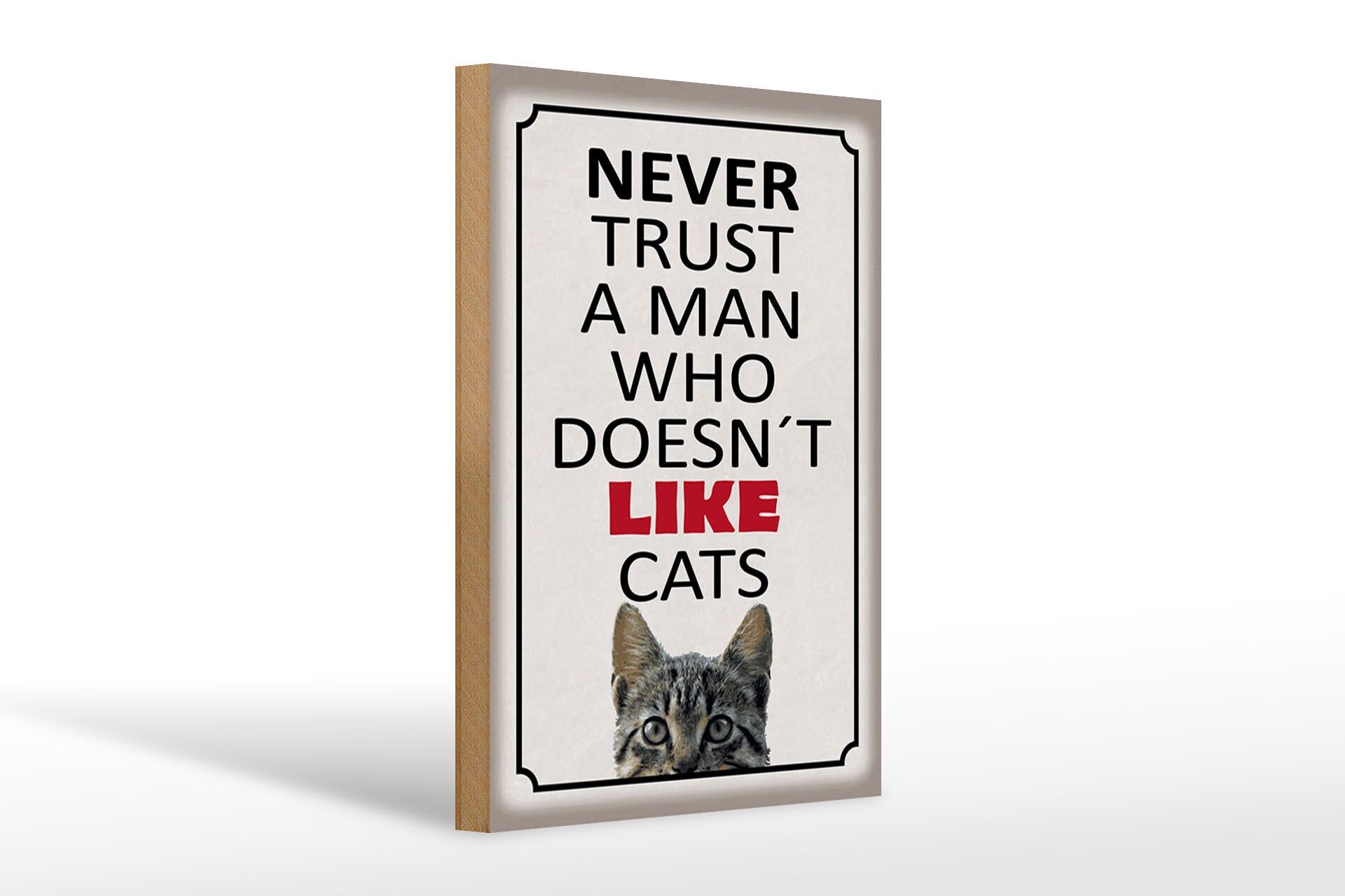 Holzschild Spruch 20x30 cm Never trust a man who dosent like cats Deko Schild