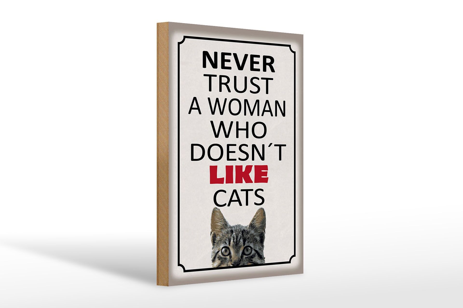 Holzschild Spruch 20x30 cm Never trust a woman who dosent like cats Deko Schild