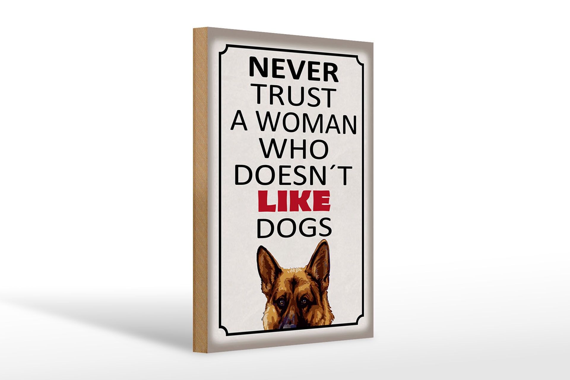 Holzschild Spruch 20x30 cm Never trust a woman who dosent like dogs Deko Schild