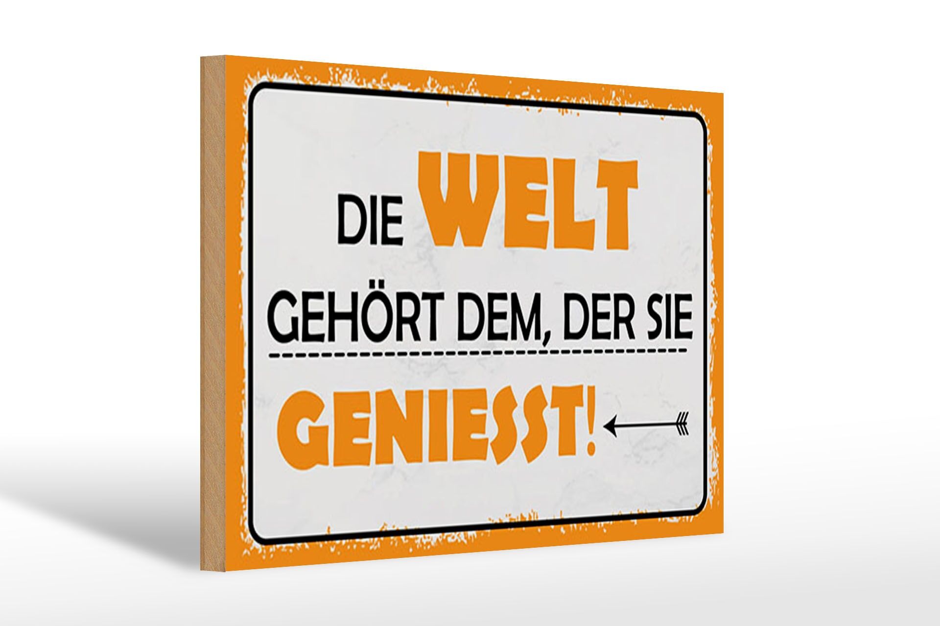 Holzschild Spruch 20x30 cm Die Welt gehört dem, der sie genießt Deko Schild