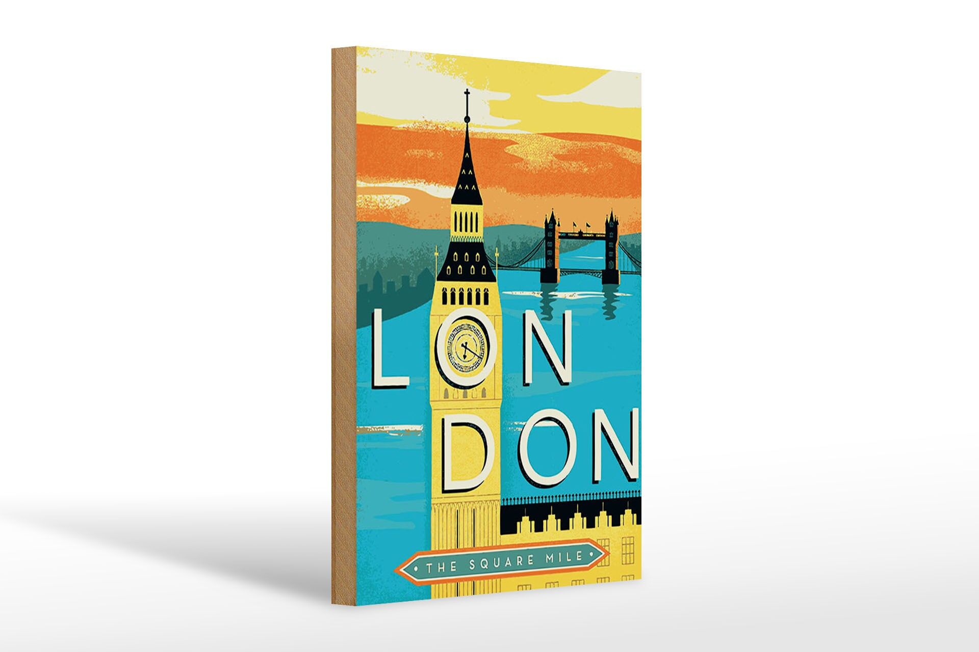 Holzschild Reise 20x30 cm London the square mile Big Ben Deko Schild