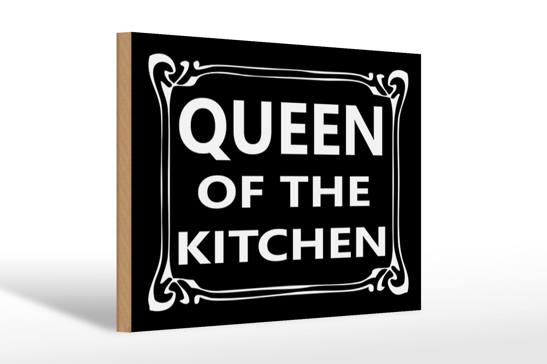 Holzschild Spruch 20x30 cm Queen of the kitchen schwarzes Deko Schild