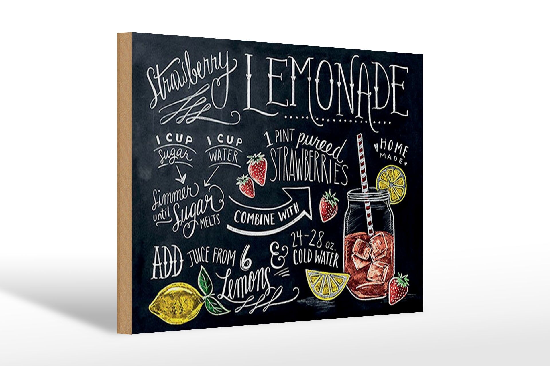 Holzschild Hinweis 20x30 cm Rezept Strawberry Lemonade Tafeloptik Deko