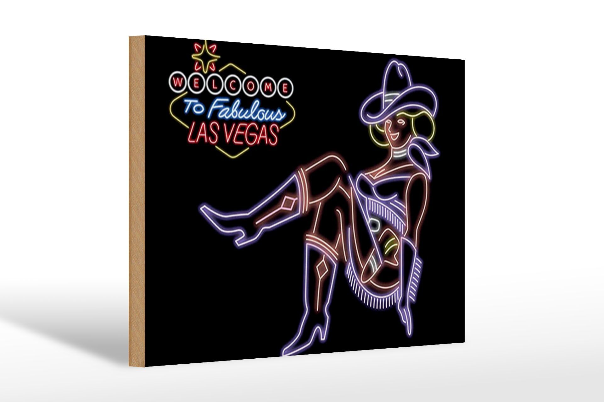 Holzschild Reklame 20x30 cm Welcome to Fabulous Las Vegas cowgirl Deko Schild