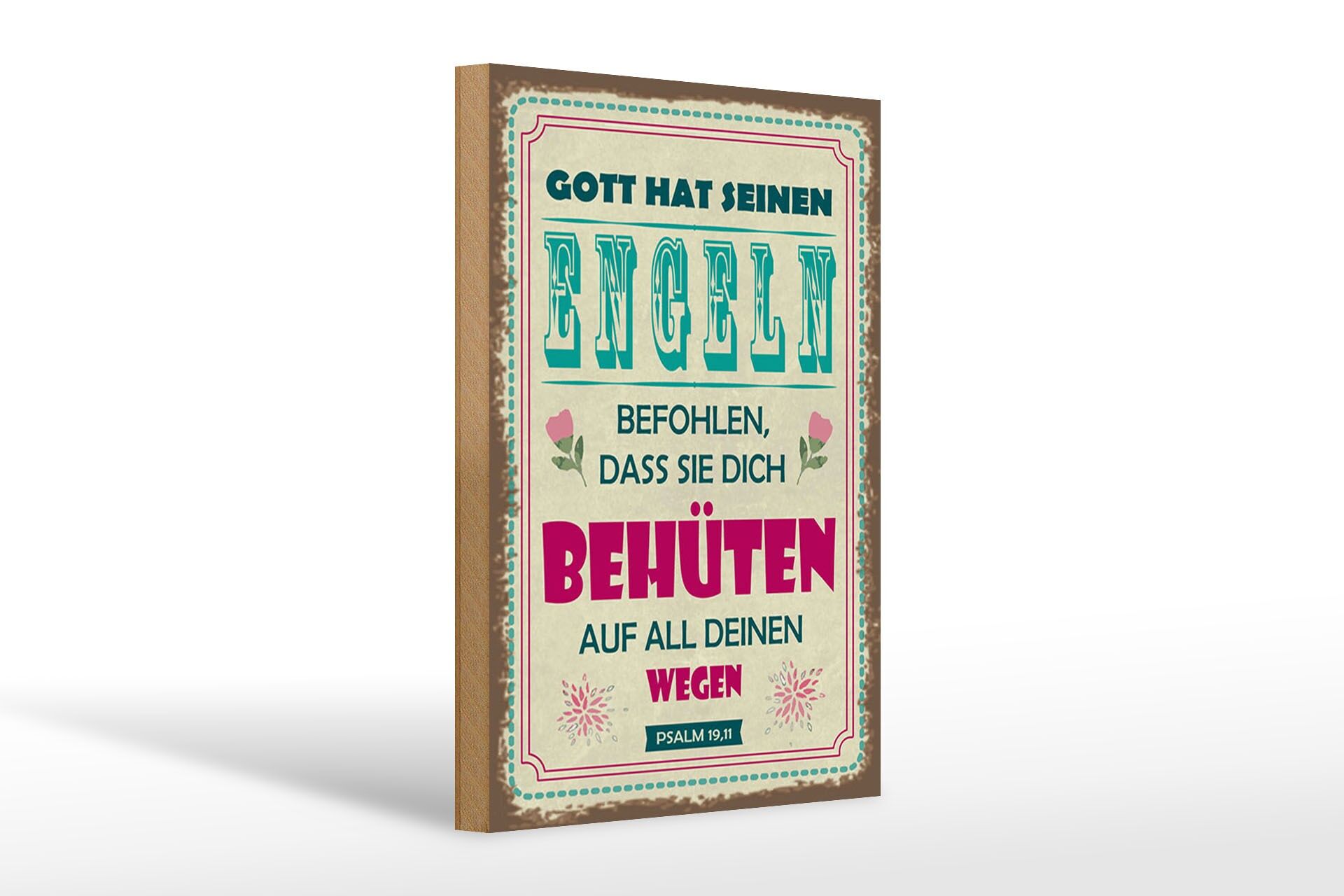 Holzschild Spruch 20x30 cm Gott hat seinen Engeln befohlen Deko Schild