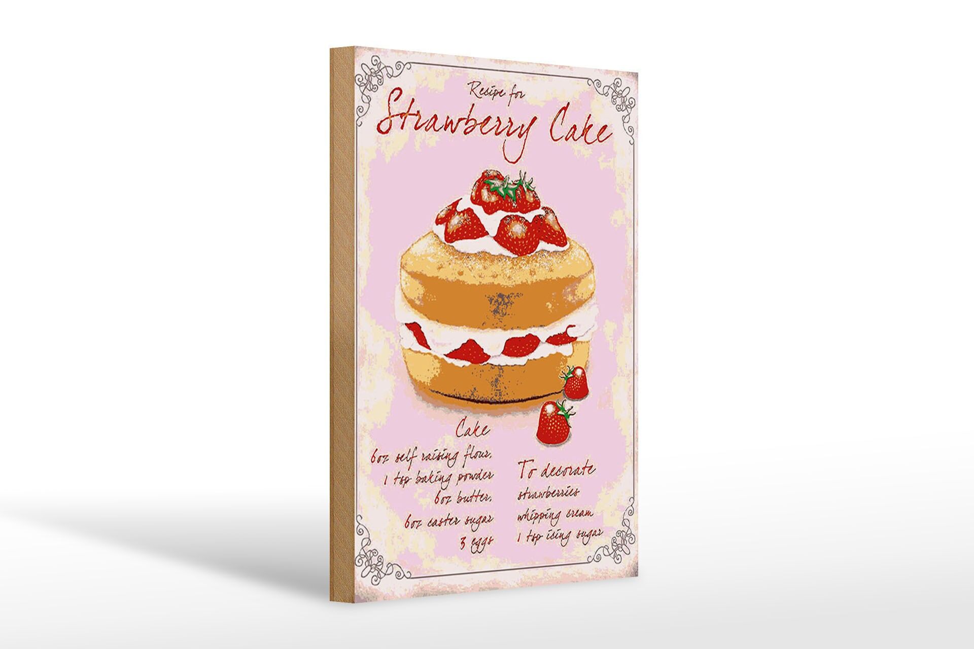 Holzschild Backen 20x30 cm Rezept Strawberry cake Deko Schild