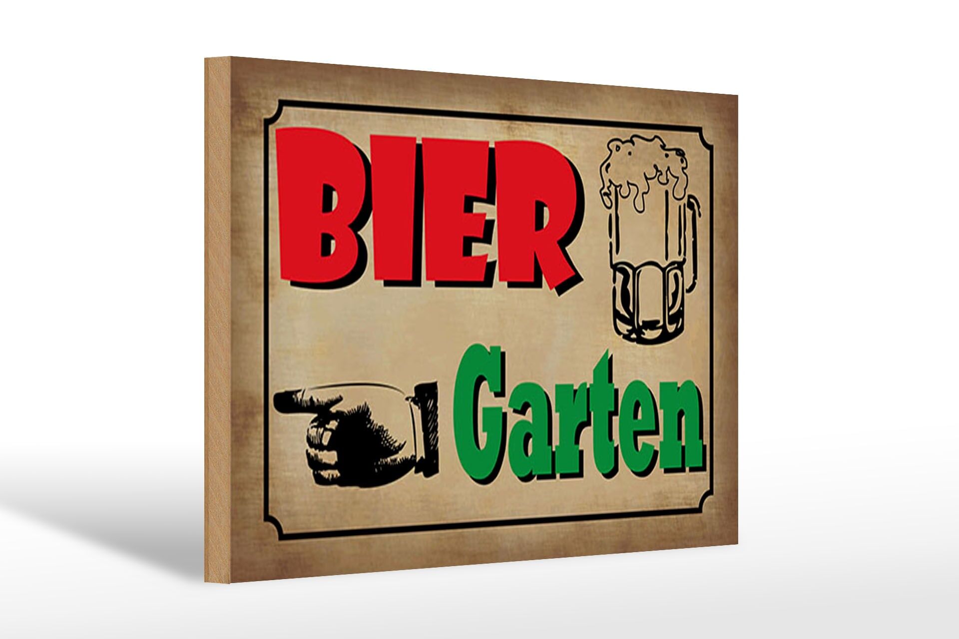 Holzschild Hinweis 20x30 cm Bier Garten links Hand Bierglas Deko Schild
