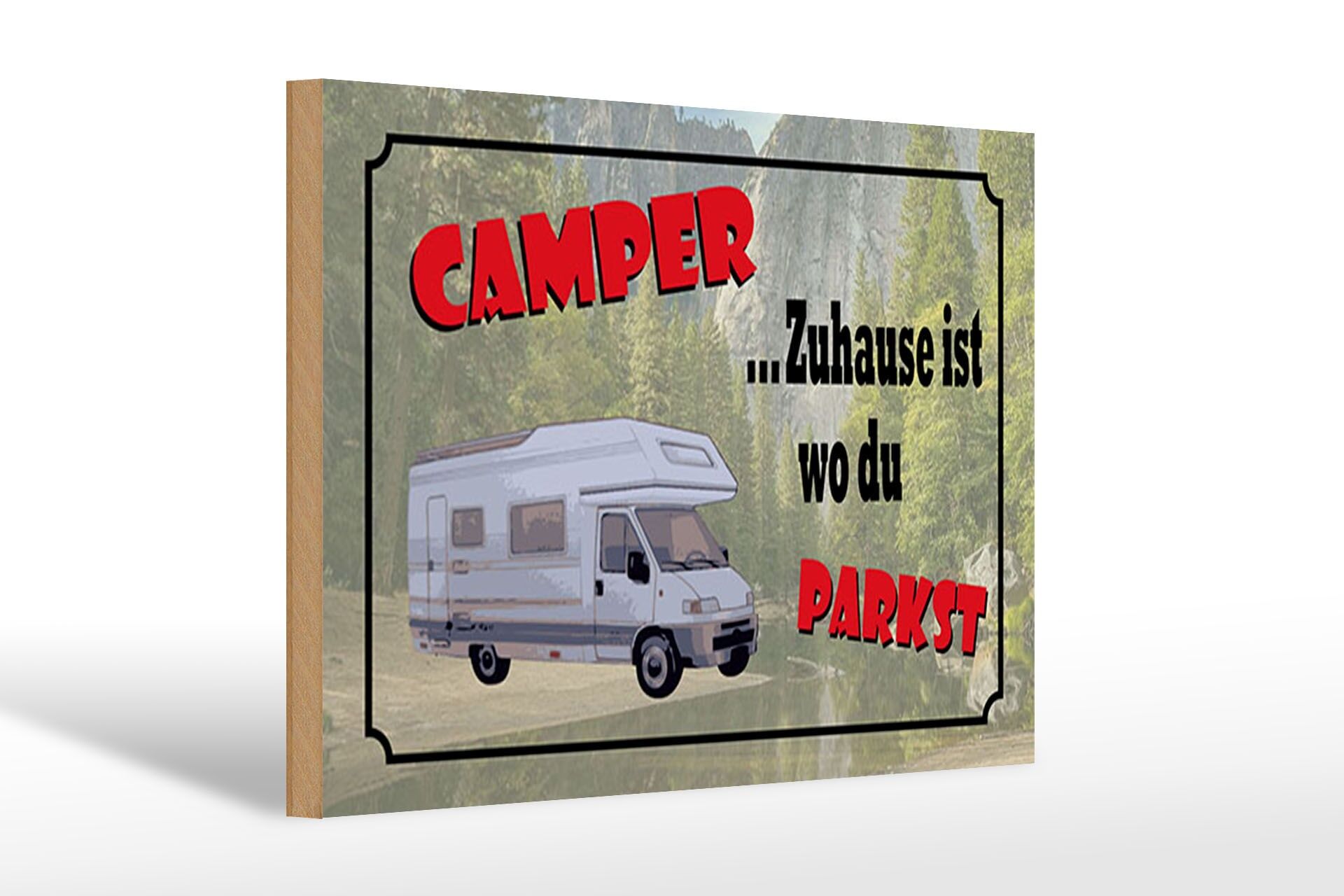 Holzschild Camping 20x30 cm Camper Zuhause ist wo du parkst Deko Schild