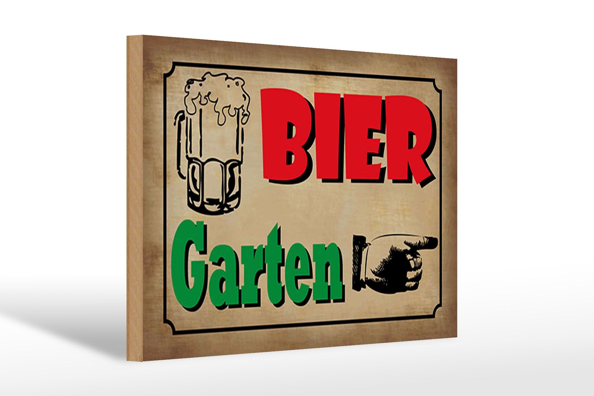 Holzschild Hinweis 20x30 cm Bier Garten rechts Hand Bierglas Deko Schild