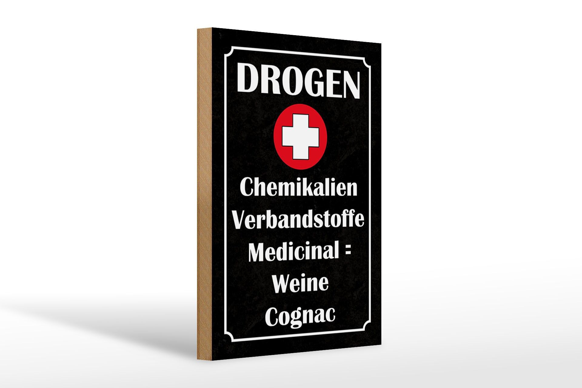 Holzschild Reklame 20x30 cm Drogen und  Verbandstoffe Weine Cognac Deko Schild