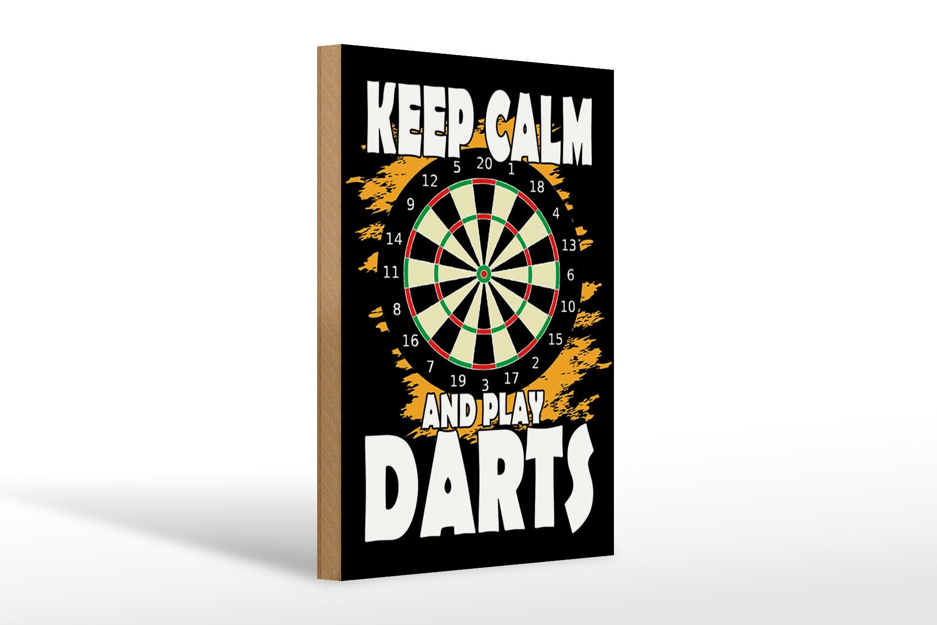 Holzschild Spruch 20x30 cm Keep Calm and play Darts Dartscheibe Deko Schild