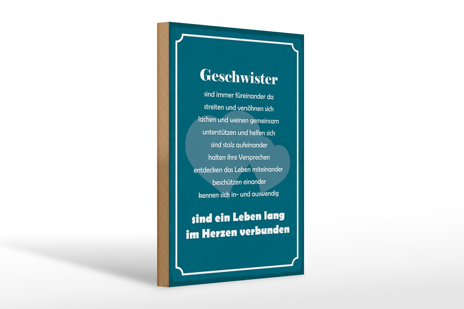 Holzschild Spruch 20x30 cm Geschwister sind ein Leben lang im Herzen verbunden