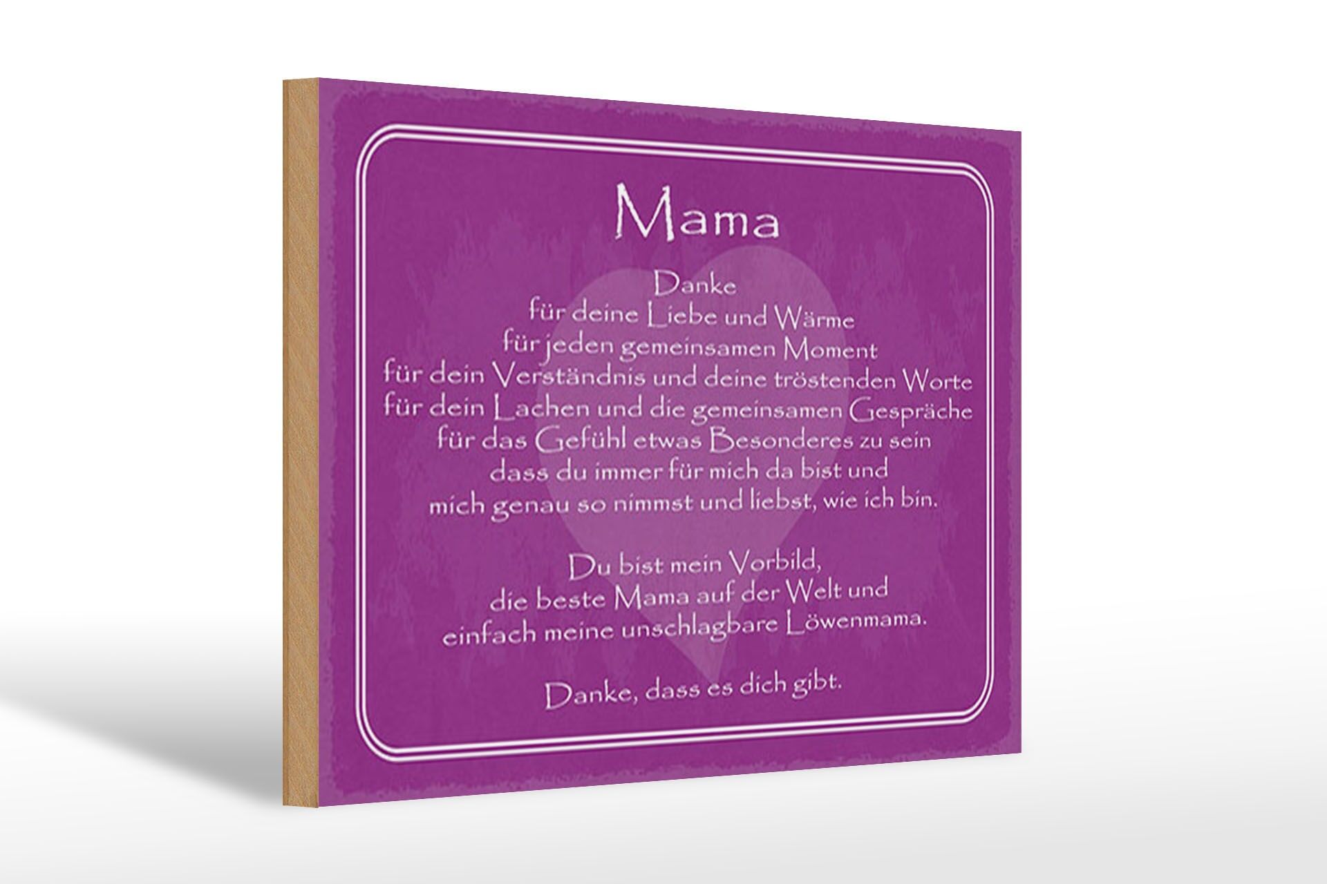 Holzschild Spruch 20x30 cm Mama danke dass es Dich gibt lila Deko Schild