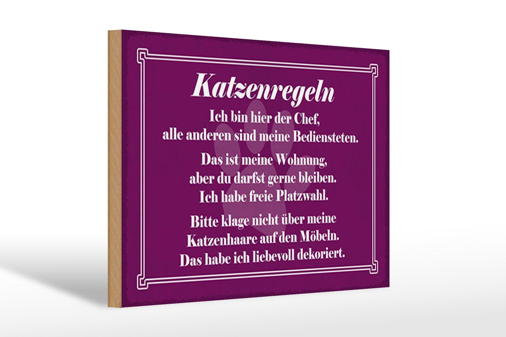 Holzschild Spruch 20x30 cm Katzenregeln Ich bin hier der Chef Deko Schild