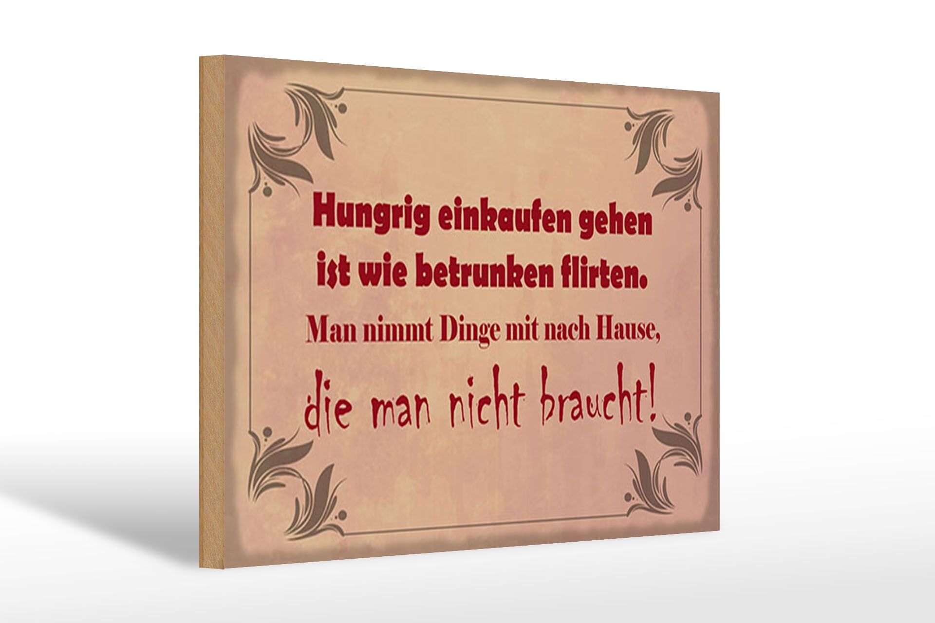 Holzschild Spruch 20x30 cm Hungrig einkaufen gehen ist wie Deko Schild