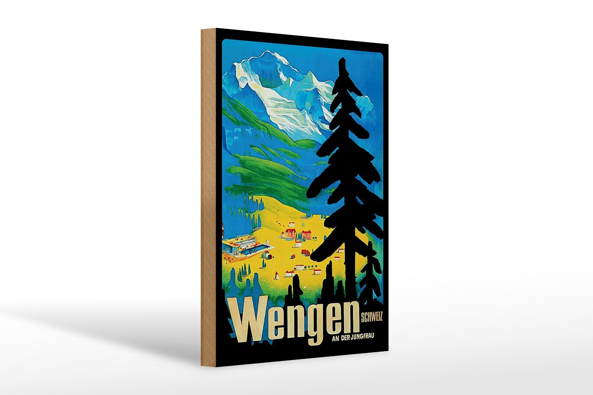 Holzschild Reise 20x30 cm Wengen an der Jungfrau Schweiz Berge Tal Deko Schild