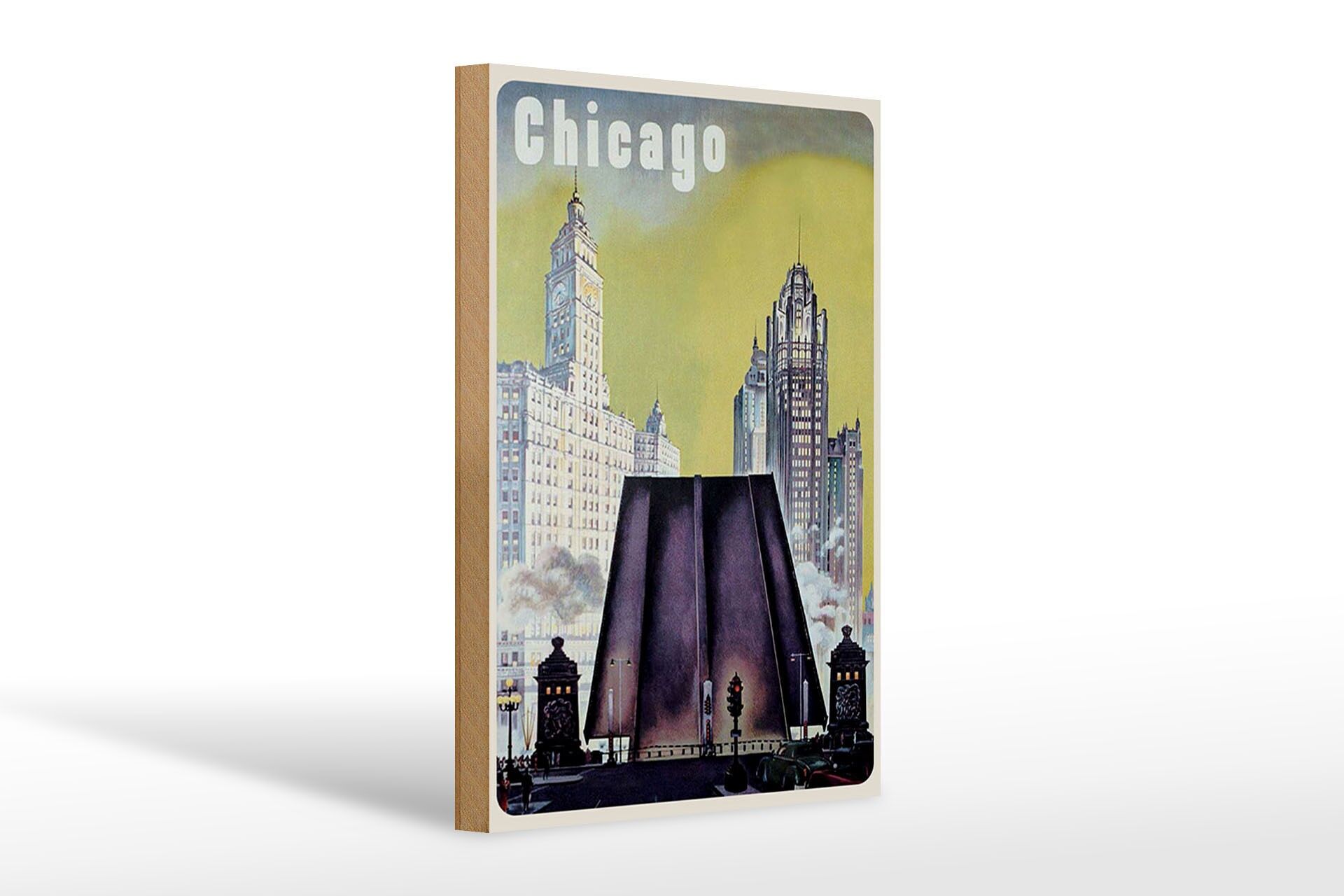 Holzschild Reise 20x30 cm Chicago Amerika Retro Deko Schild