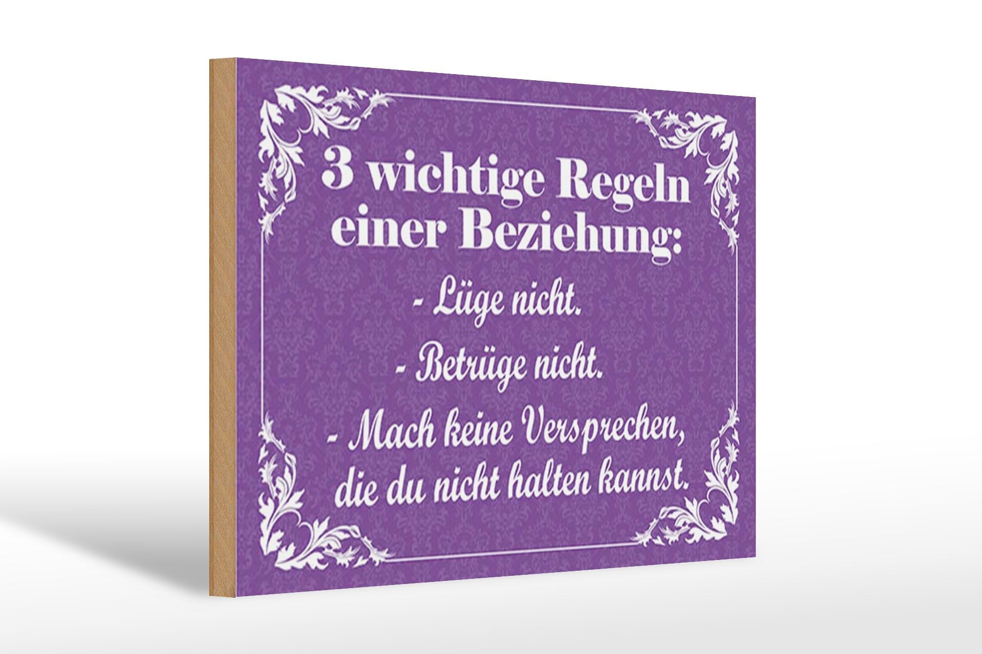 Holzschild Spruch 20x30 cm  3 wichtige Regeln einer Beziehung Deko Schild