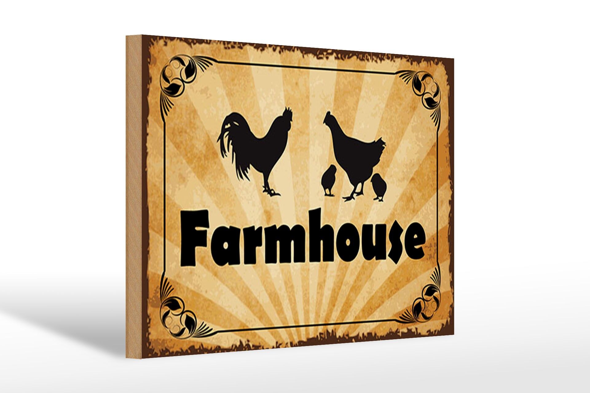 Letrero de madera, aviso, 20x30 cm, gallinas de granja, letrero decorativo