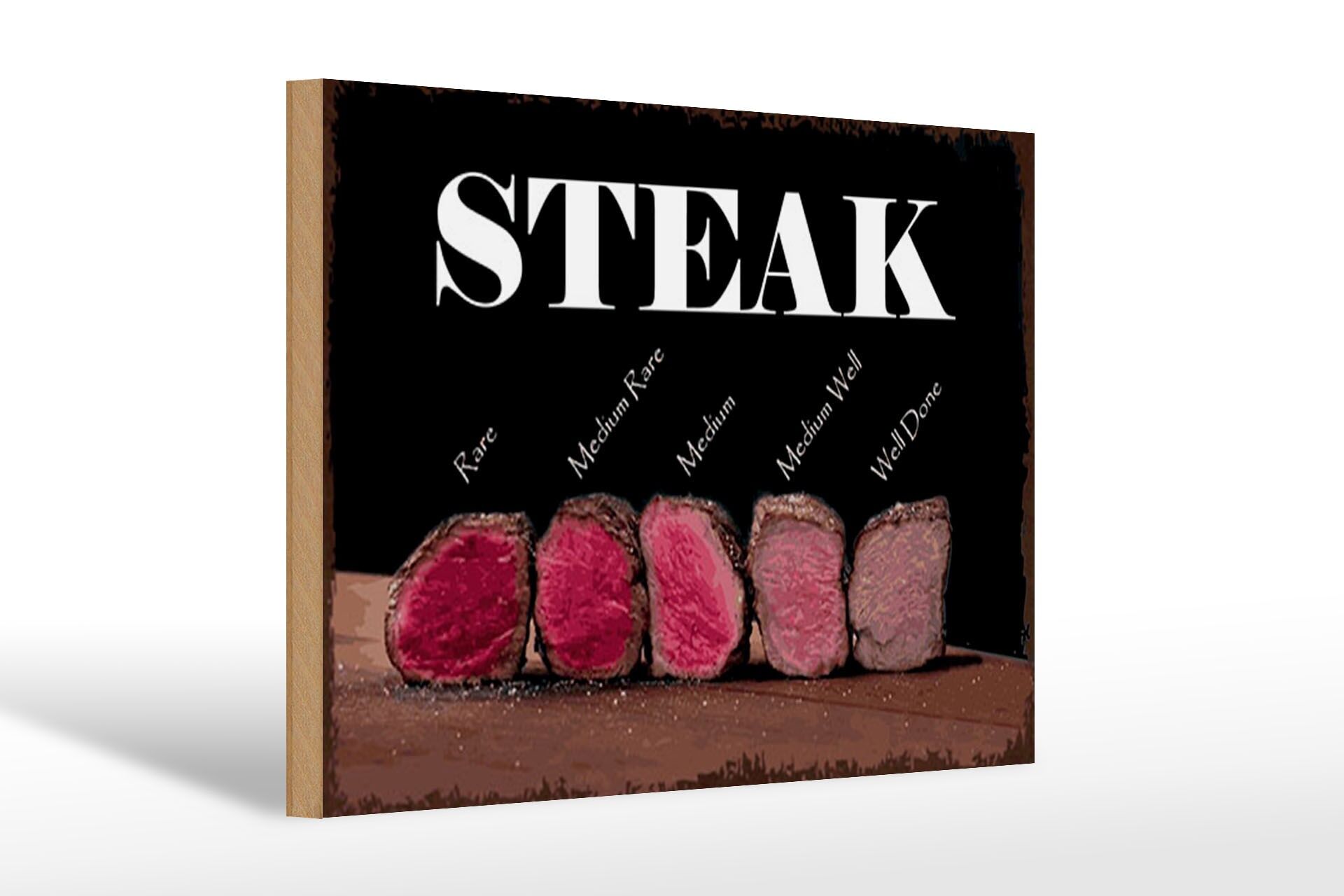 Letrero de madera con frase, 20x30 cm, niveles de cocción de carne, carne de res, en rodajas, letrero decorativo