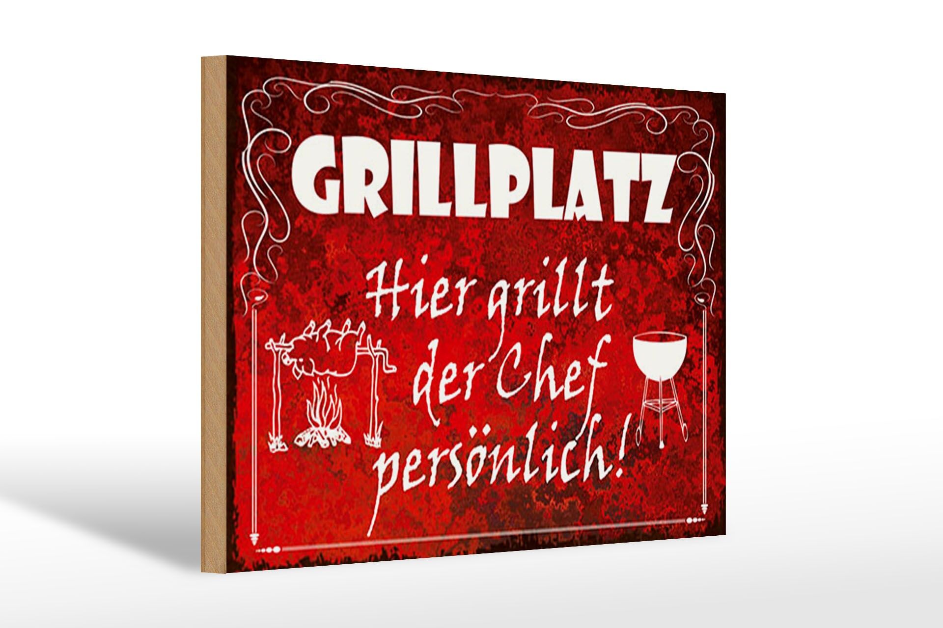 Letrero de madera 20x30 cm Aviso Zona de barbacoa Aquí el jefe asa personalmente Letrero